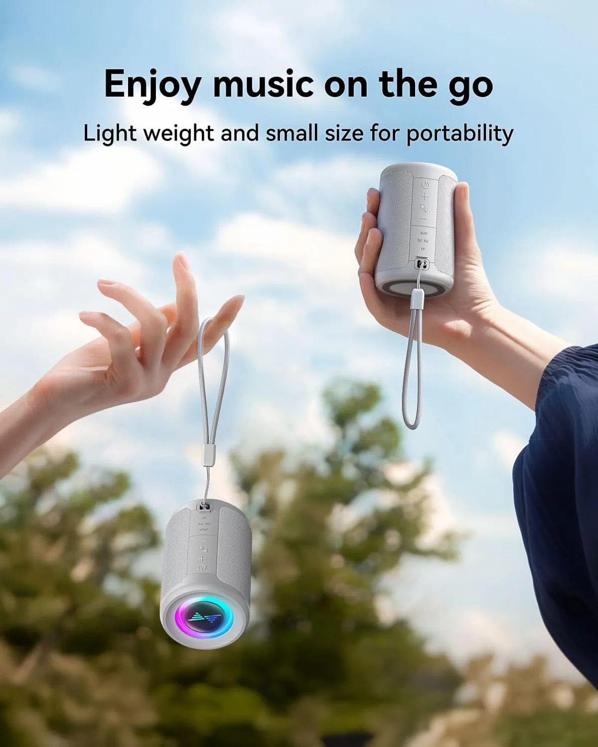 LENRUE Small Portable Bluetooth Speaker with Lights, TWS Stereo Surround Sound, Type C Powered, Bluetooth 5.3, AUX TF Card Input, Wireless for Outdoor Home, Coolest Gifts