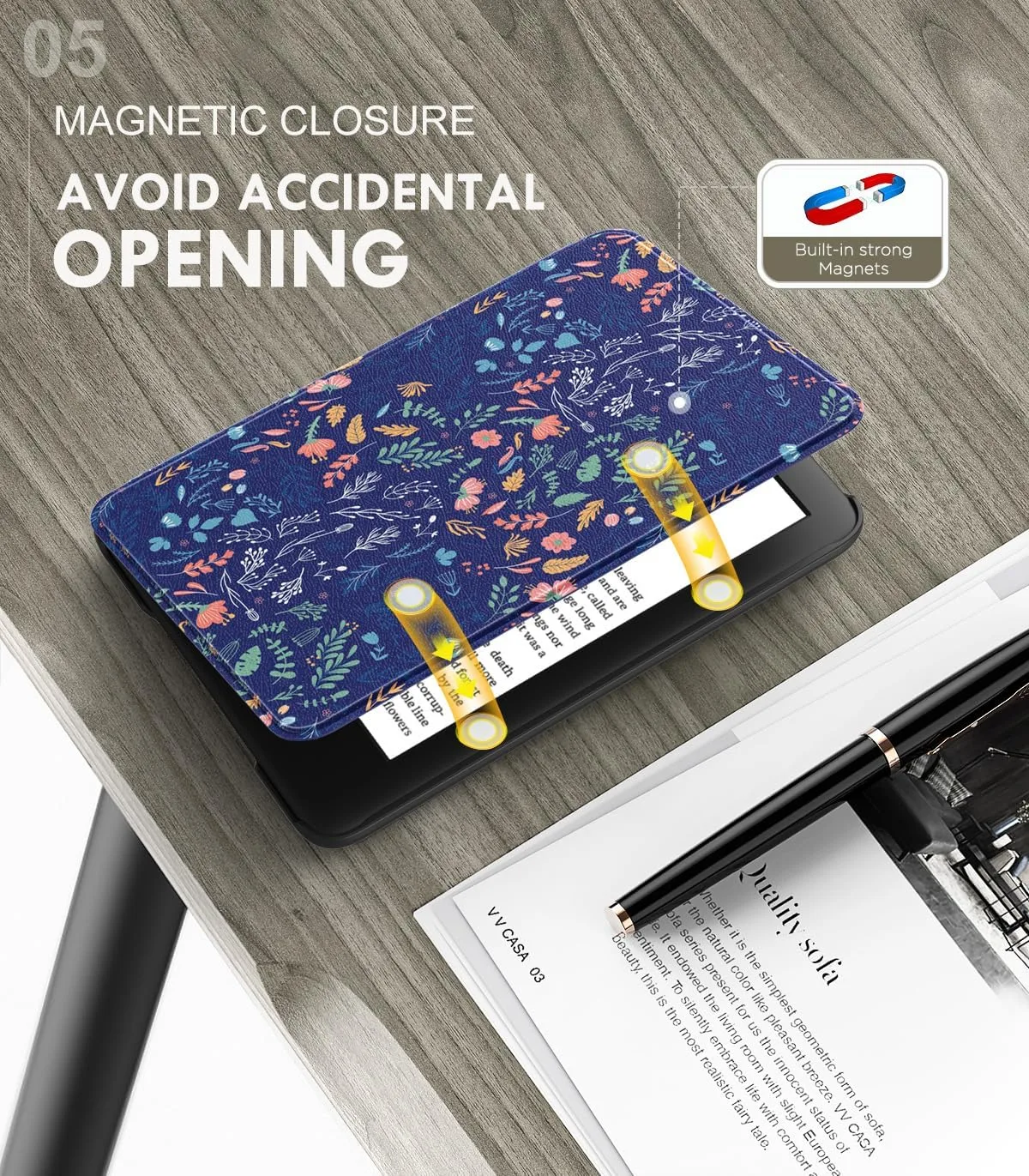 MoKo Case for 6" Amazon Kindle Basic 11th Gen 2024/2022, Flowers on Blue