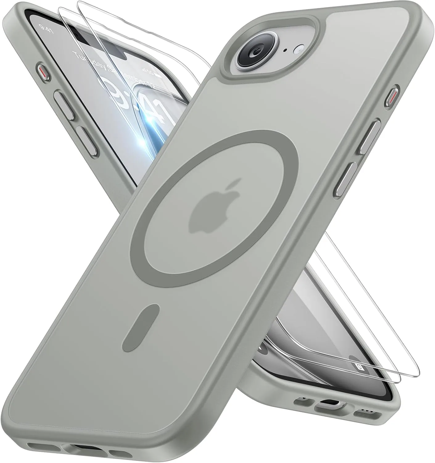 Miracase for iPhone 16e case & iPhone 17e Case for MagSafe [with 2×9H+ Screen Protectors] TOP Military-Grade Protection Shockproof with Velvet Touch for iPhone 16e/17e Phone Case 6.1", Matte Grey