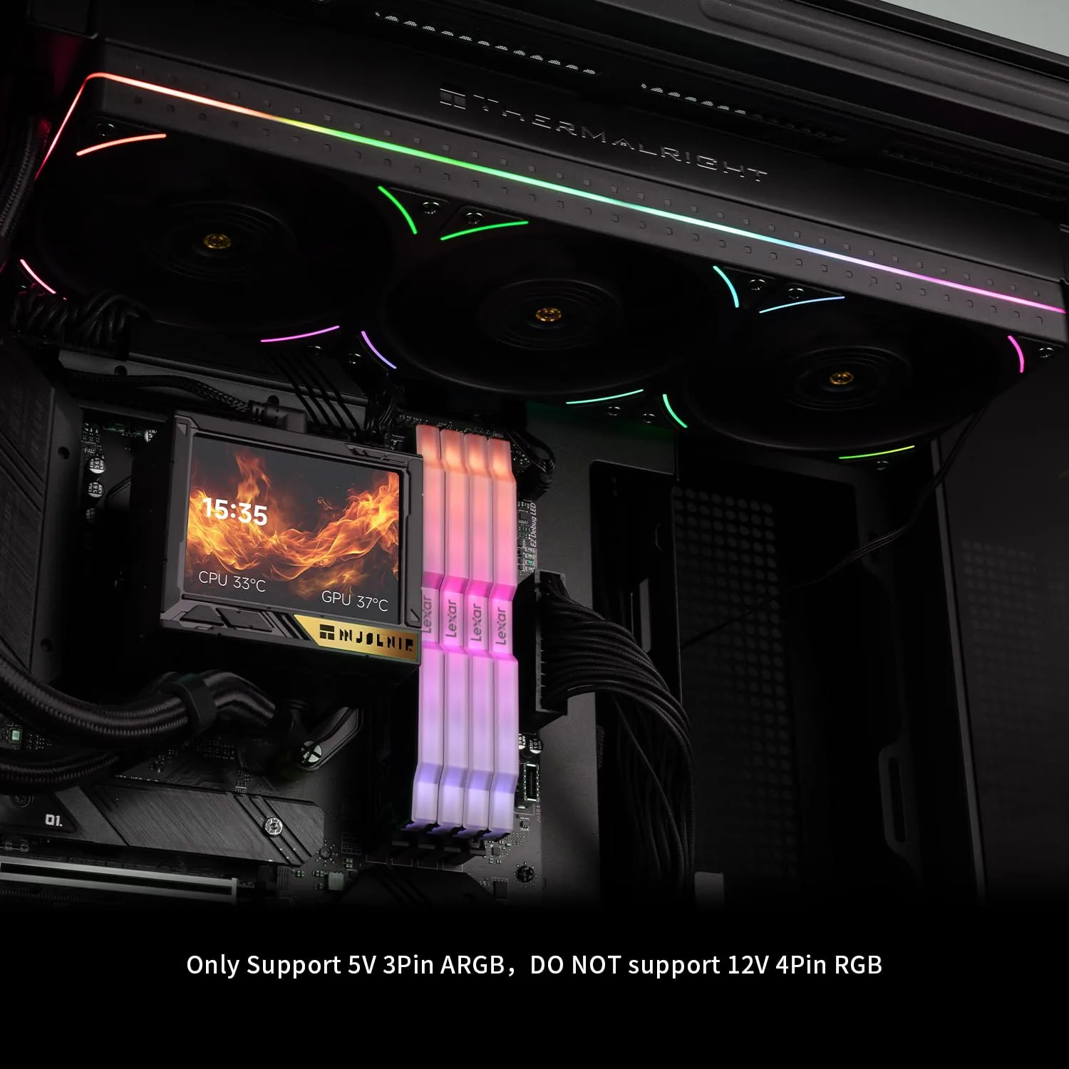 Thermalright Mjolnir Vision 360 UB PRO ARGB Black CPU Aio Cooler,PC 360 Specification Water Cooler System with Inline Fan,3.5’’ LCD Screen with 640x480 Resolution,for AM4/AM5;Intel 1700/1851/115X/2011