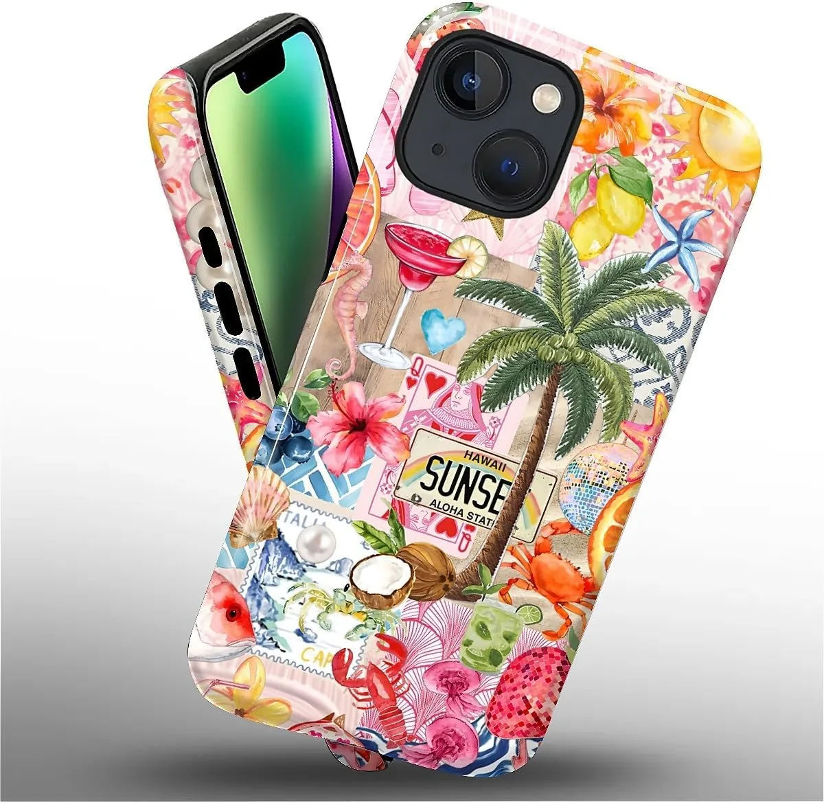 DAIZAG Case for iPhone 13/14,Mixed 2 Layer Design Shockproof Soft TPU Ddouble Protection Phone Case for iPhone 13/14-Aesthetic Summer Beach