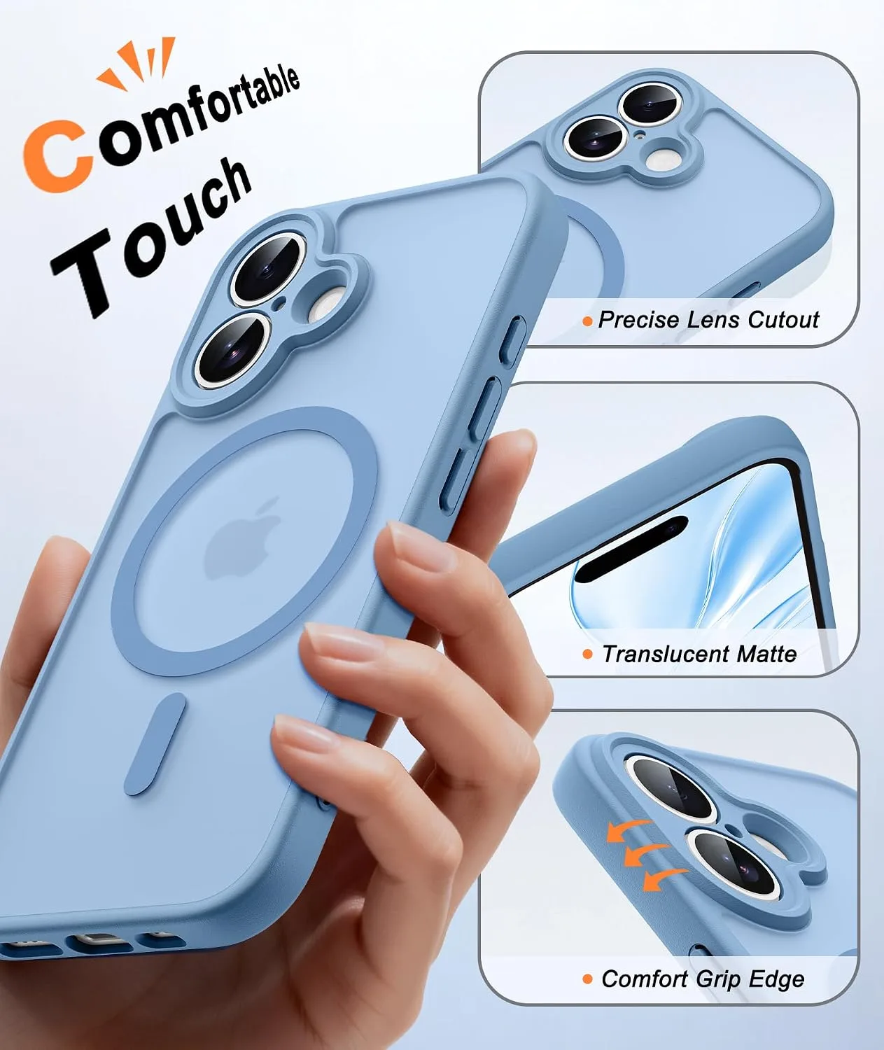 FNTCASE for iPhone 16 Plus Case Fit for MagSafe Light Blue