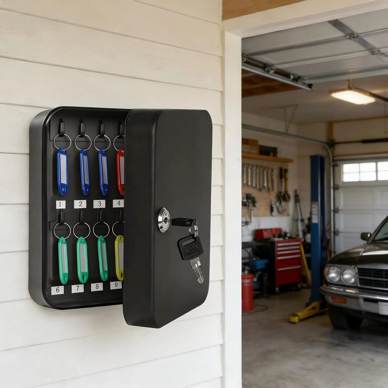 KYODOLED Key Box Wall Mount, 20-Key Steel Cabinet, Key Lock, Black