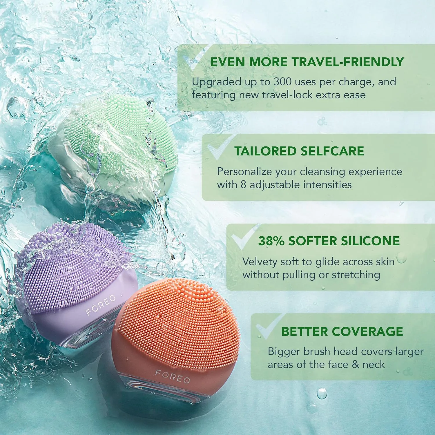 FOREO Luna 4 go Facial Cleansing Brush & Firming Face Massager, Pistachio