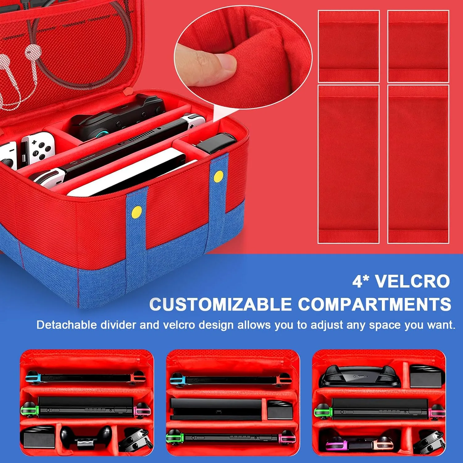 Vadaxx Cute Switch Carry Case for Nintendo Switch/Lite/OLED, Portable Soft Shell Waterproof Protective Storage Travel Carrying Case Messenger Bag Oxford for NS SD Console Dock JoyCons Accessories
