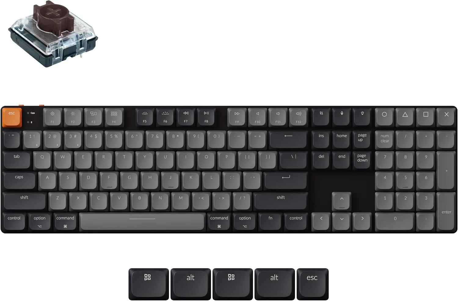 Teclado mecánico gamer Keychron K5 QMK Versión 2 inalámbrico y cableado 104 teclas con switch marrón y retroiluminación blanca