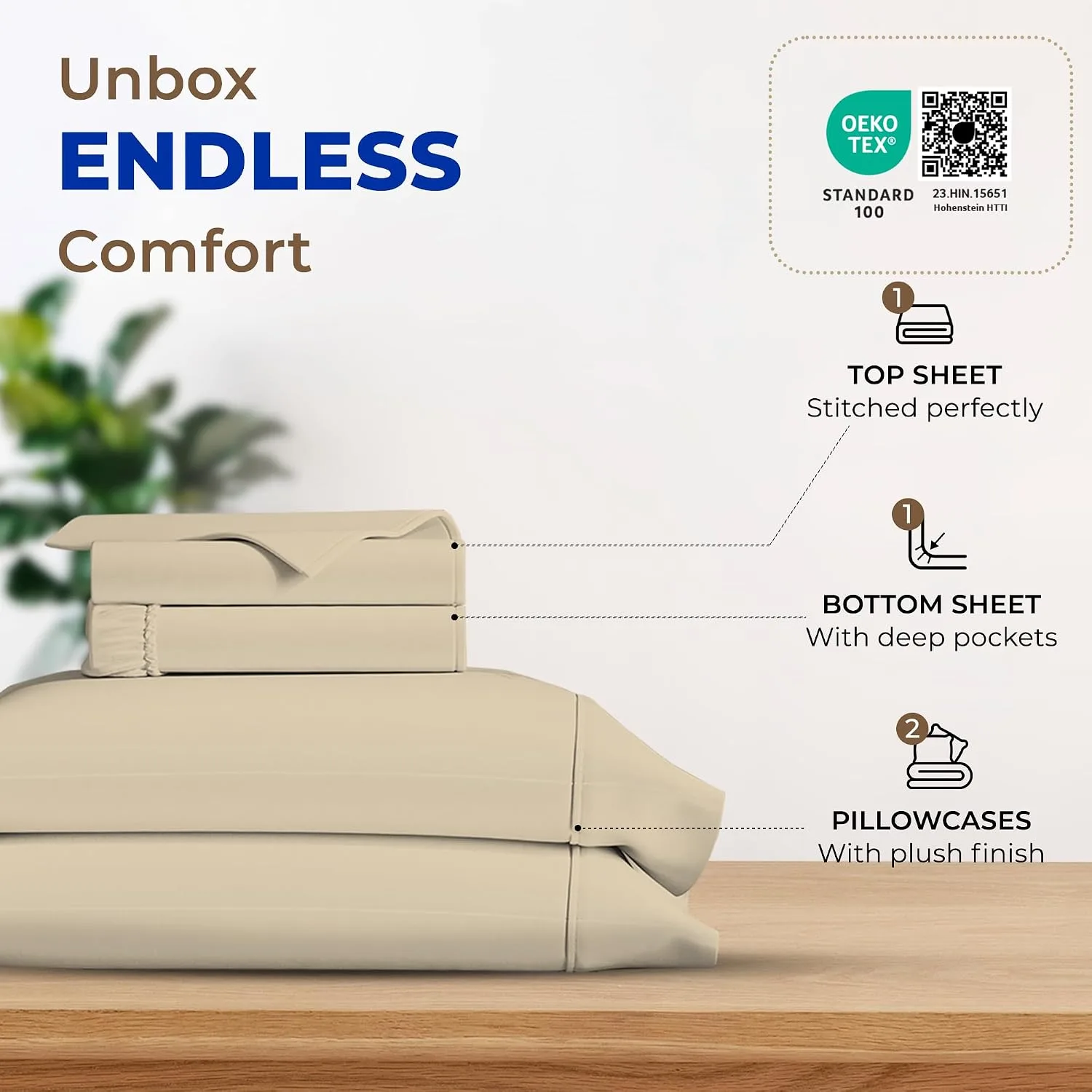 THREAD SPREAD Egyptian Cotton Sheets King Size - Luxury 600 Series King Size Sheets Set (4 PC, Sand), 16" Deep Pocket All Around Elastic, Soft, Cooling, Sateen Weave, Durable Hotel Bed Sheet Sets