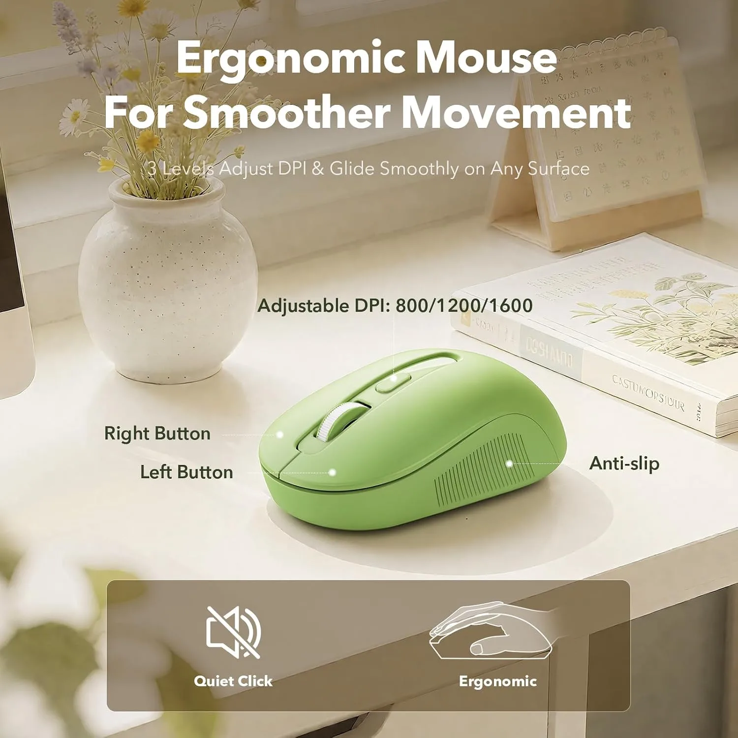 Wireless Keyboard and Mouse Combo, Round Keycap, Magnetic Wrist Rest, Green