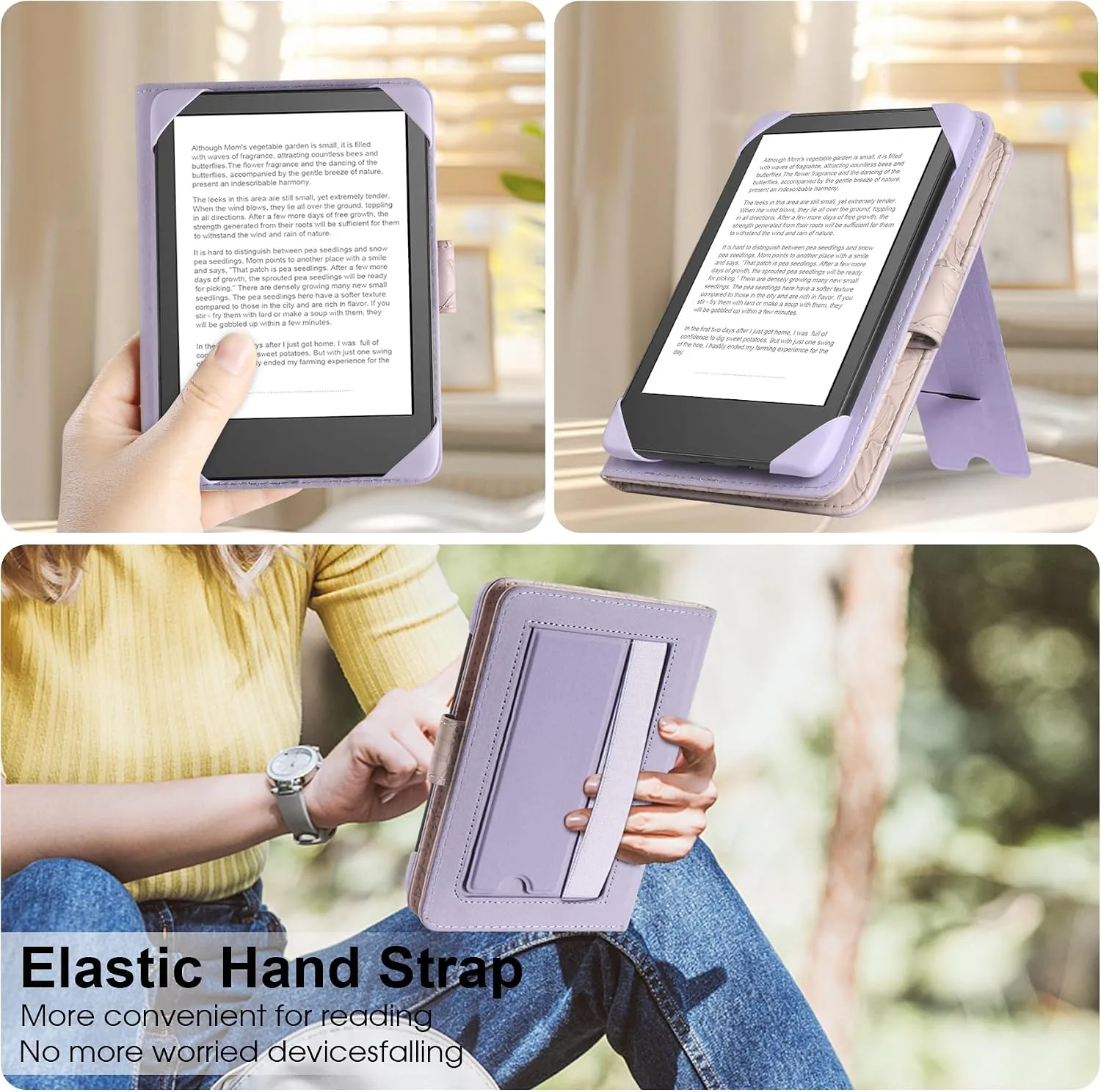HoYiXi Universal Case for 6 inch eReader,Compatible with Kindle/Kobo Clara HD/Kobo Clara 2E/Paperwhite/Pocketbook/Tolino eReader,with HandStrap/Kickstand, Cover Case for 6'' eReaders,Purple