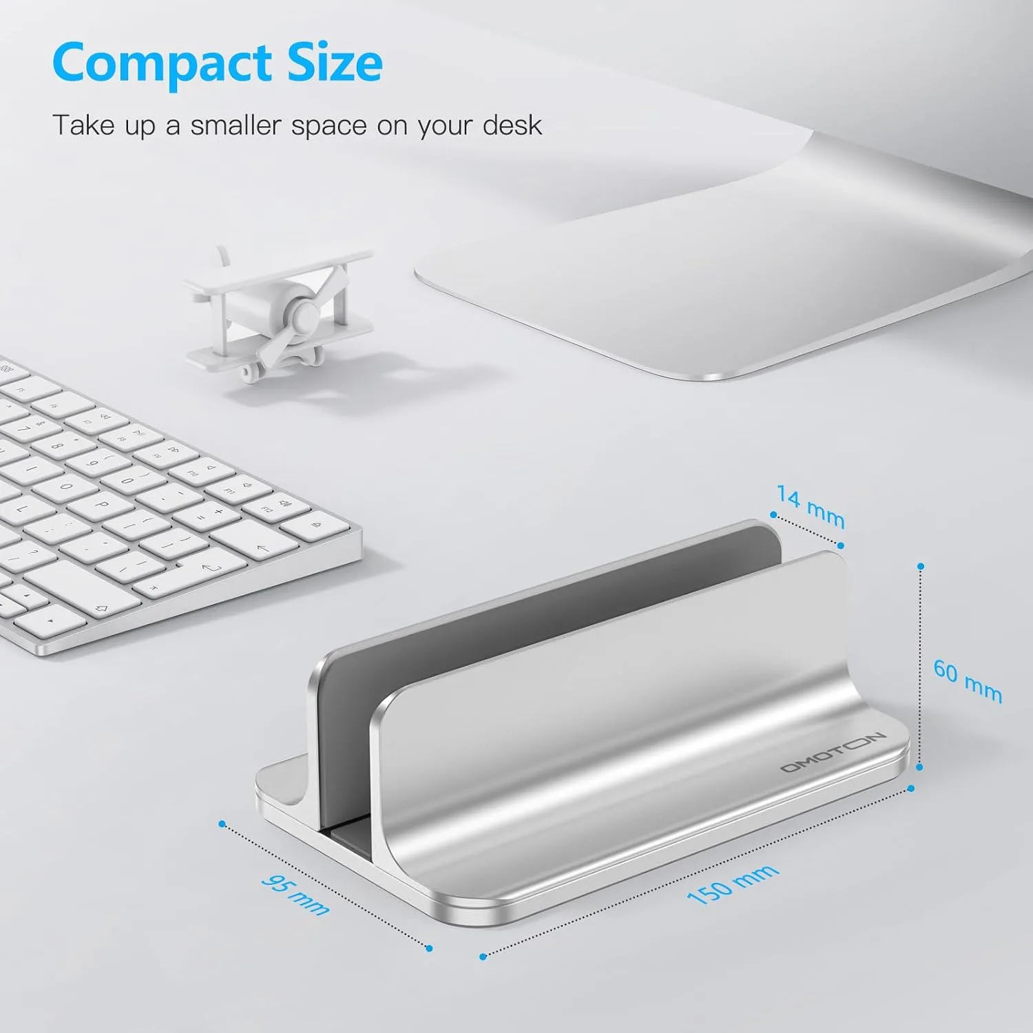 OMOTON Vertical Laptop Stand Holder, Adjustable Dock for MacBook, Silver