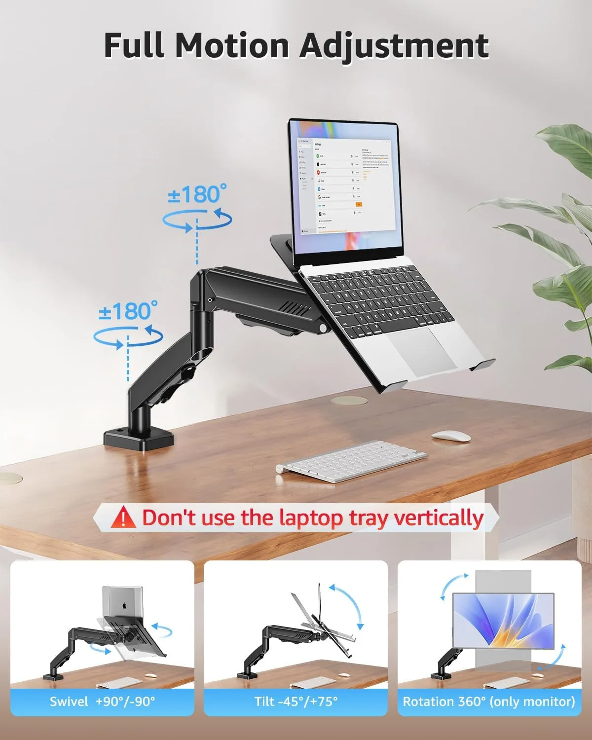 MOUNTUP Laptop Stand for Desk, Adjustable Aluminum Laptops Arm Mount for 14-17 Inch Notebook & 32" Monitor, Laptops Arm for Desk Support for 4.4-19.8lbs, 2-in-1 Laptop Desk Mount with Clamp/Grommet