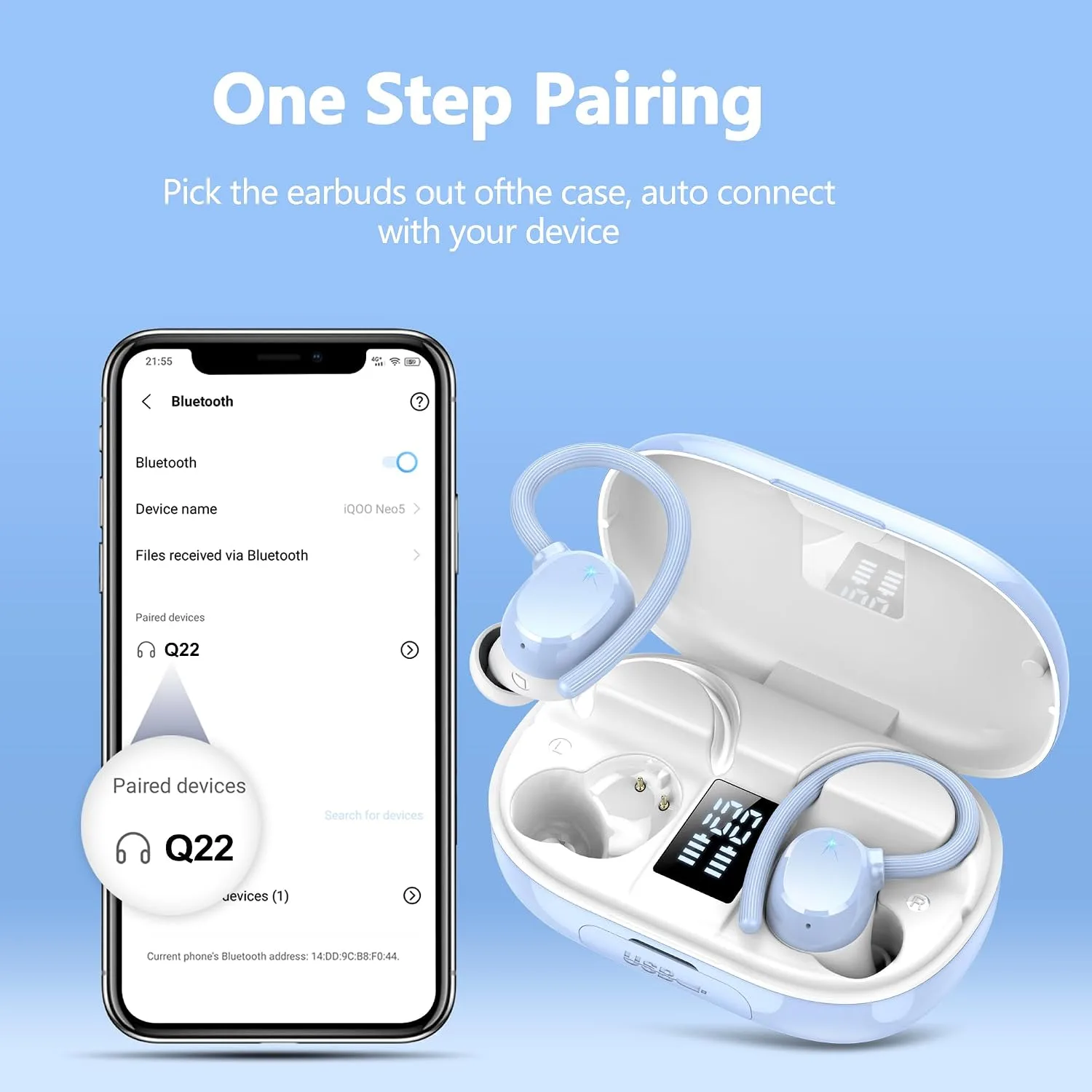 Ear buds Wireless Bluetooth Earbuds Sport 128H Playtime 2026 NEW Bluetooth 5.3 Headphones with LED Display Powerful Bass Over Ear Earphones with Earhooks IP7 Waterproof for Gym/Running/Workout