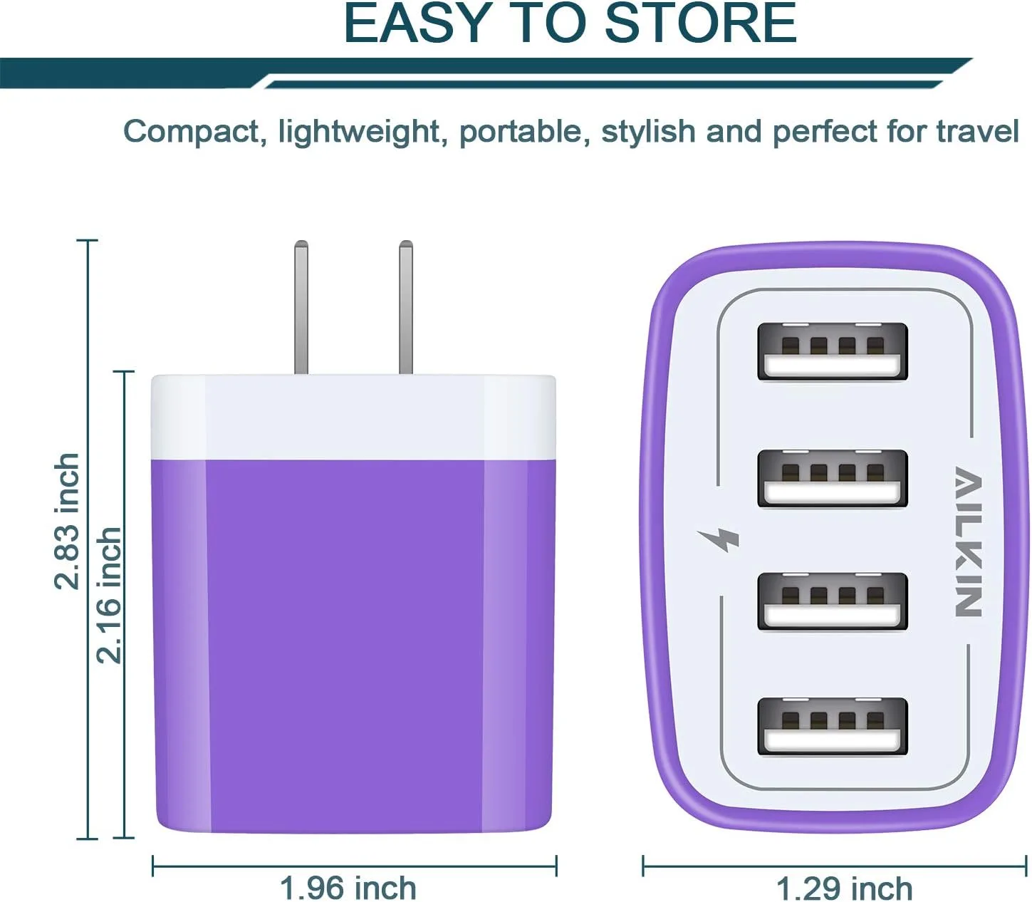 USB Charger Cube, Wall Charger Plug, AILKIN 4.8A 4-Muti Port USB Adapter