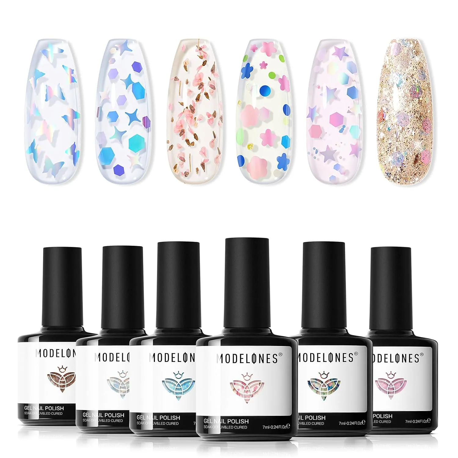 modelones Gel Nail Polish Set Glitter 6Colors Pink Blue
