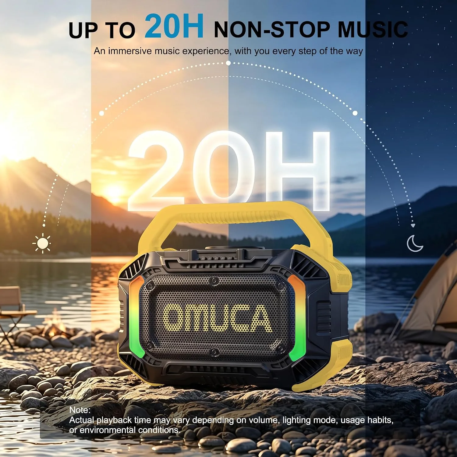 Speakers Bluetooth Wireless, 100W Portable Bluetooth Speaker with Bass, IPX7 Waterproof & Floatable, 20H Playtime, RGB Light, Loud Speakers with TWS for Work, Outdoor, Garage(L-Yellow)