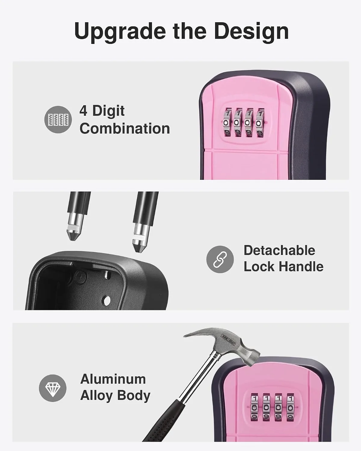 Puroma Key Lock Box Outdoor 4 Digit Code Combination Lockbox House, 1 Pink