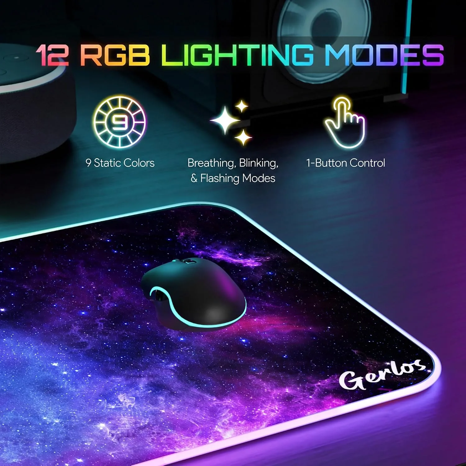 Gerlos RGB Gaming Mouse Pad, Large LED Mouse Pad for Gamer, 31.5" x 11.8"