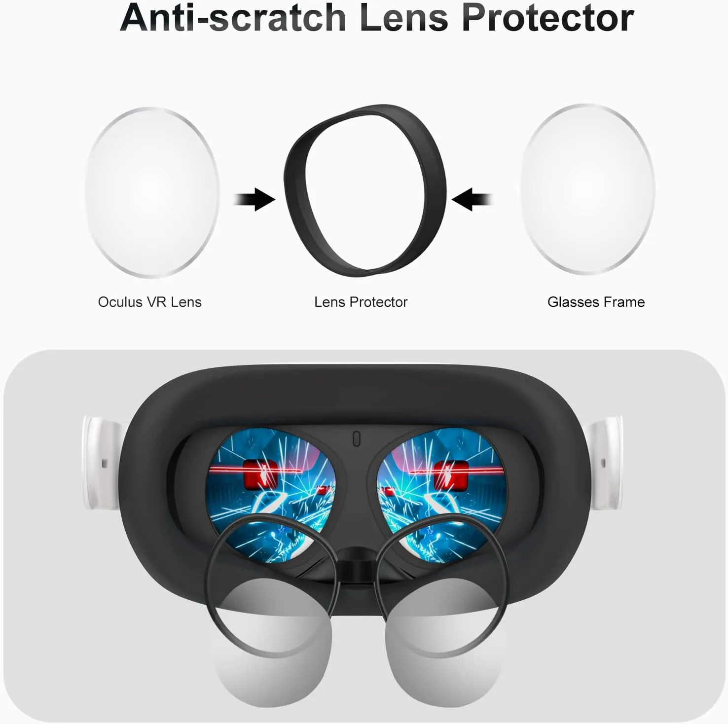 SUPERUS Lens Protector Compatible with Oculus/Meta Quest 2, Glasses Spacer - Anti-Scratch VR Accessories to Prevent Your Glasses from Scratching VR Lenses (Black)