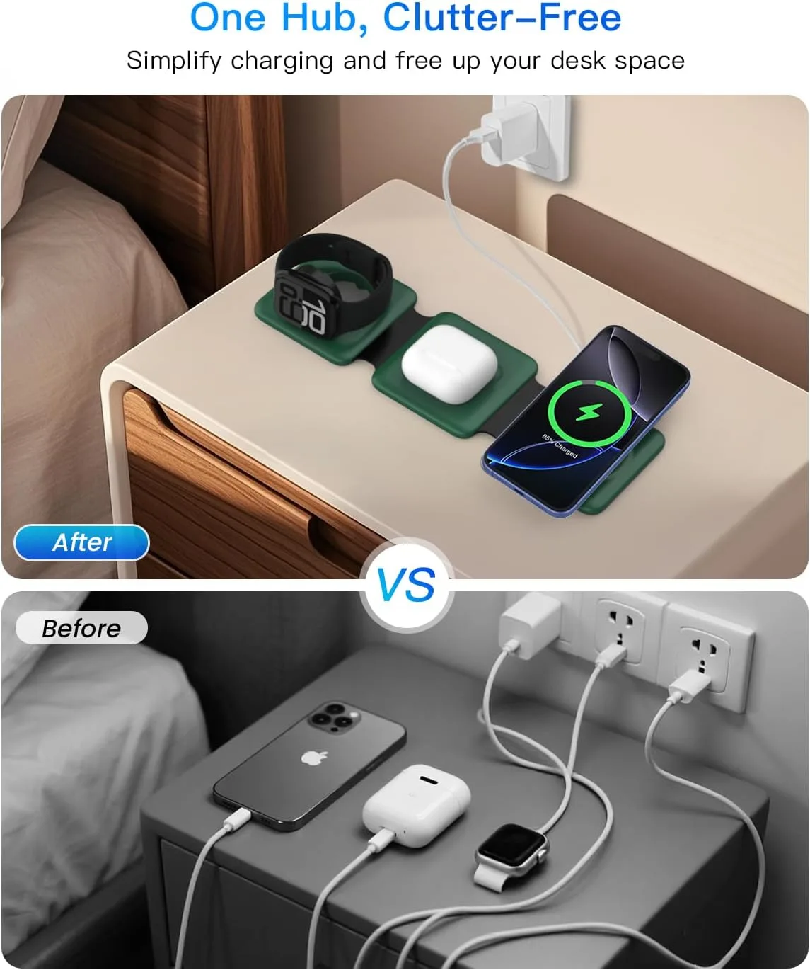 Iseyyox 3 in 1 Wireless Charger for iPhone - Foldable Charging Station Travel Charging Dock Compatible with iPhone 17 16 15 14 13 12 Pro Max Plus Watch & Airpods