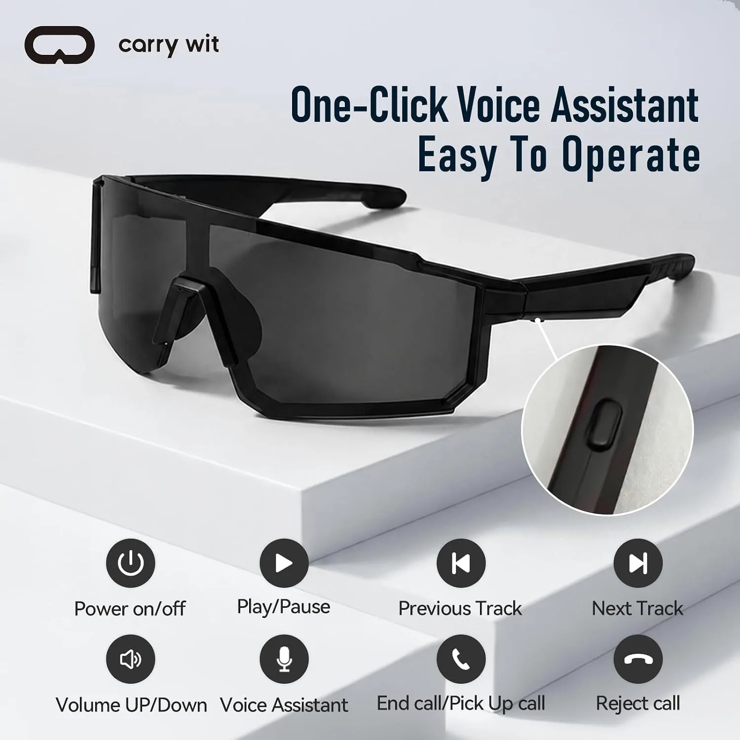 Smart Sunglasses for Men/Women, Bluetooth Glasses for Cycling Running, Sports Sunglasses with UV400 Polarized Lenses, Bluetooth 5.4 for Music, Voice Control for Hiking Fishing (Grey)
