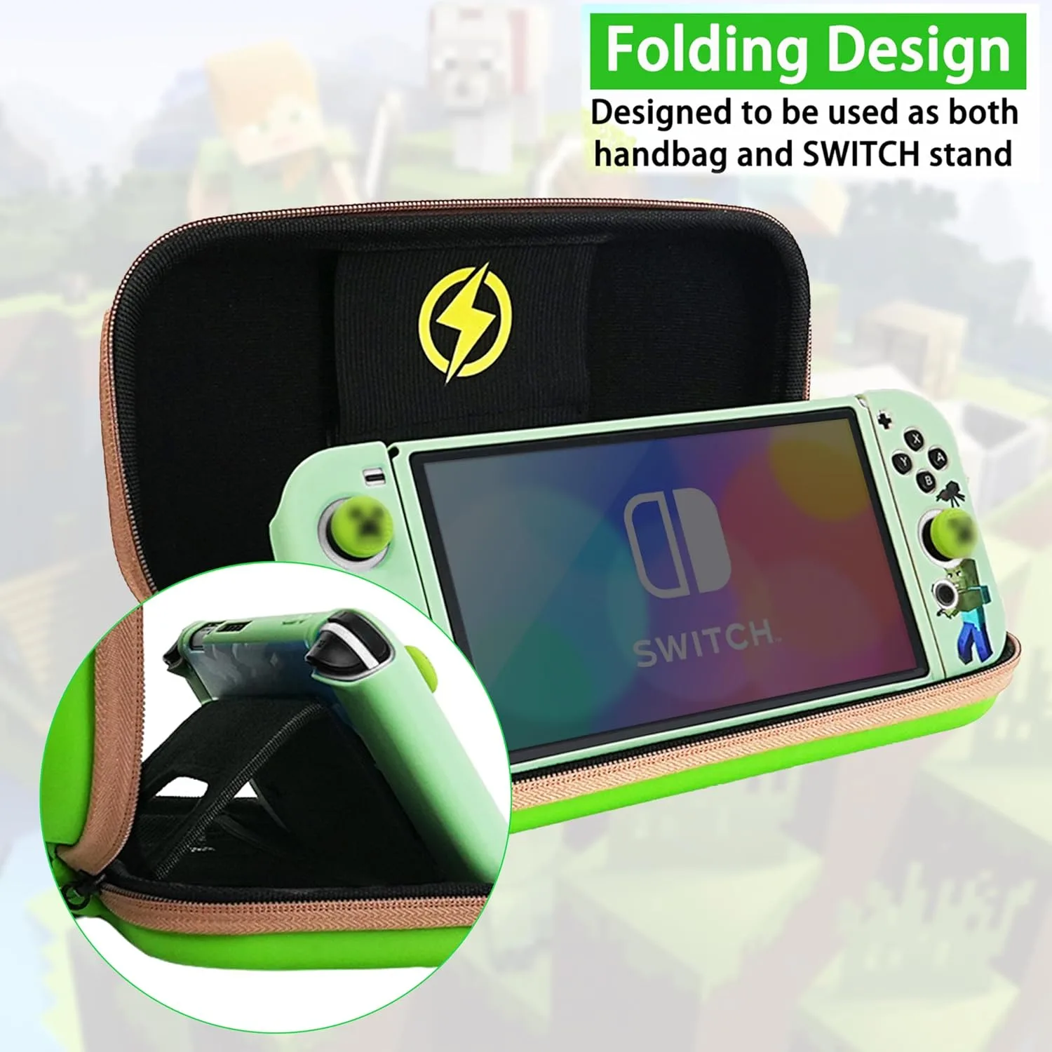 TIKOdirect Carrying Case for Switch OLED Model 2021 - Portable Travel Accessories With Soft Protective Case, Screen Protectors and 4 Thumb Grip Caps, Green