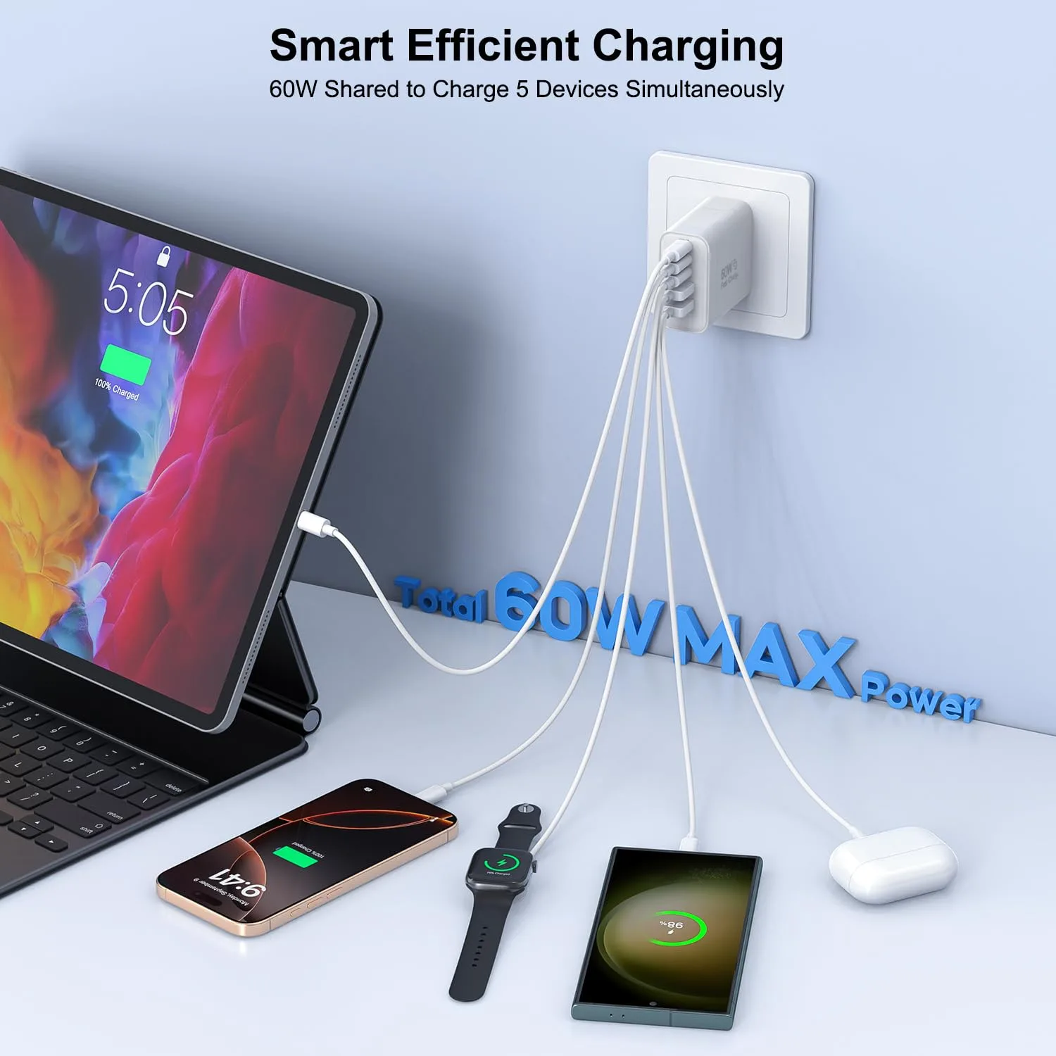 3 Pack Apple 17 Pro Max Charger Fast Charging,PD 60W 5 in 1 Multiport USB C Wall Charger Block Fast Charging, iPhone 16 Plug Cube Quick Charge for iPhone17 Air/16/16e/16 Pro/15Pro Max/14/13/12/11/iPad