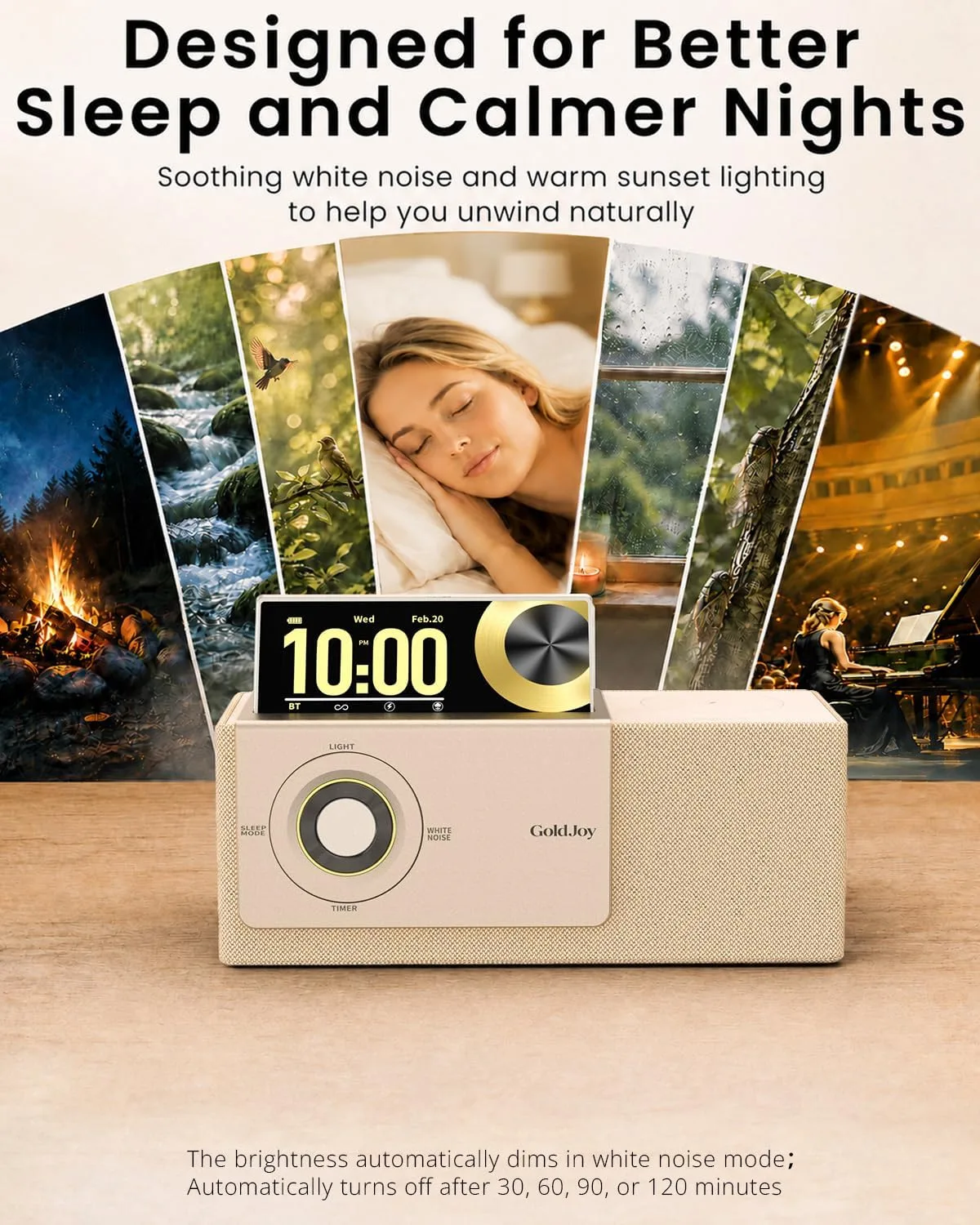 GoldJoy Bluetooth Speaker Wireless, Charging Station for Home Sleep Gift