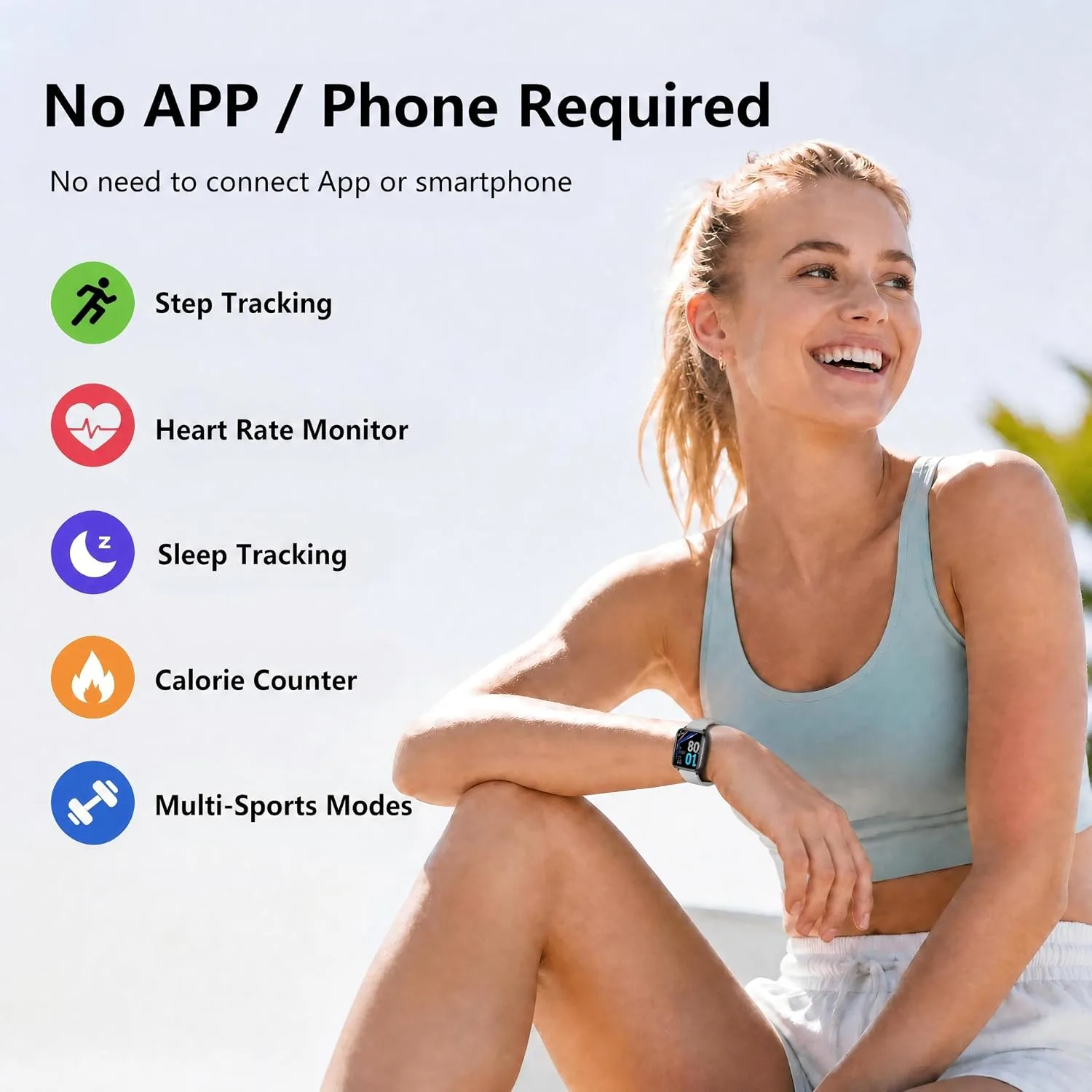 Fitness Tracker Watch with Heart Rate, No App No Phone Required, Pedometer