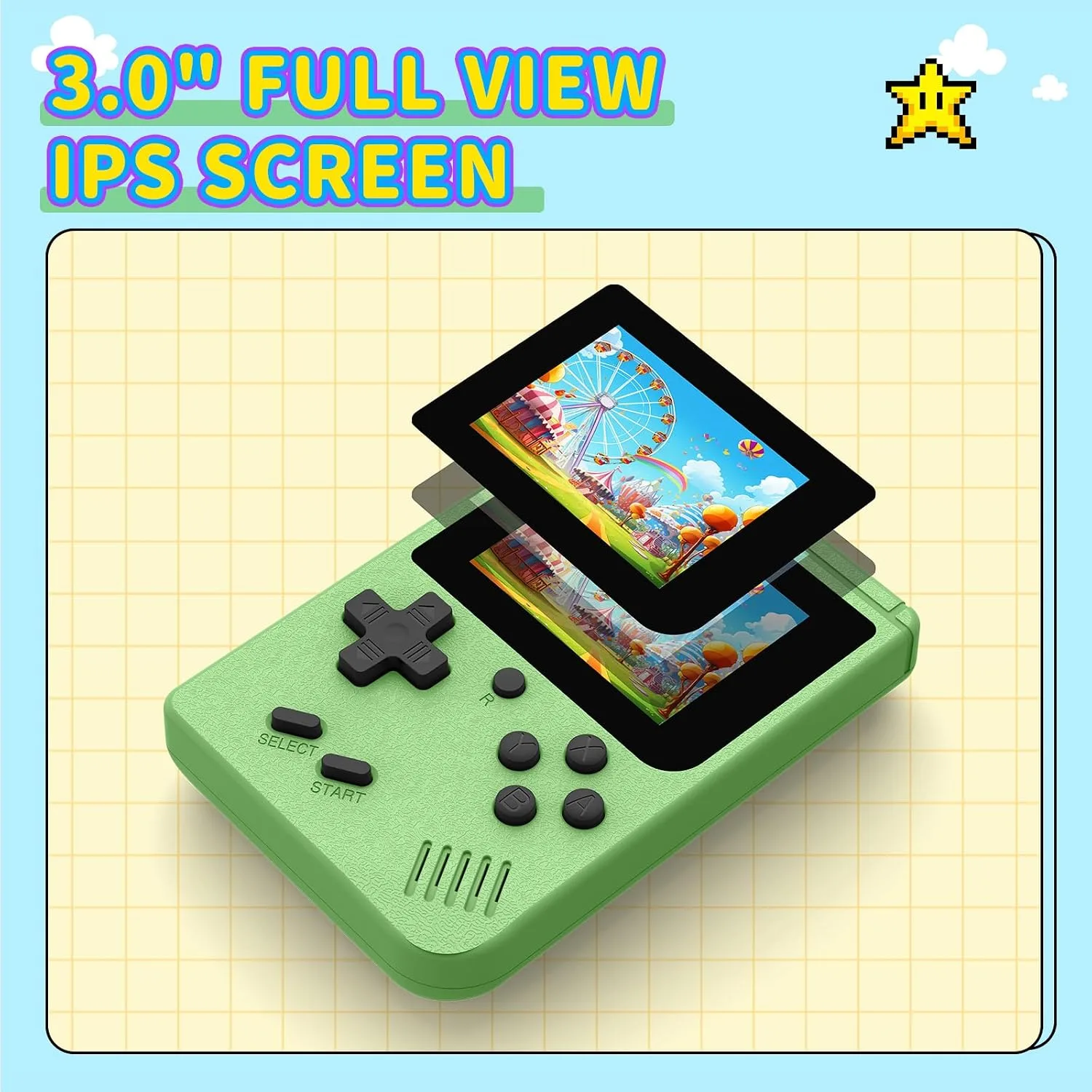 Retro Handheld Game Console, Built-in 400 Classic Video Game Consoles, 3.0 Inch Screen Portable Mini Travel Handheld Gaming Console for Kids, Ideal Gifts, Green