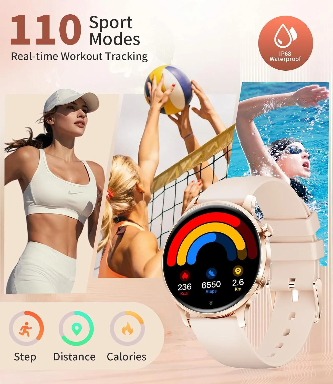 LIGE Smart Watches for Women,1.32" HD Fitness Tracker Watch with Answer/Make Call,AI Voice Control,Heart Rate/Calories/SpO2 Monitor 100+ Sport Modes Ladies Smart Watch for Android iOS (Pink)