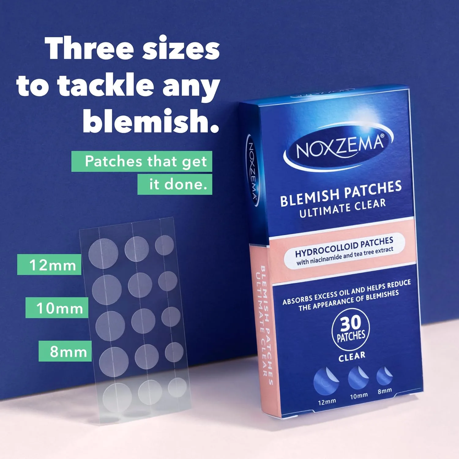 Noxzema Pimple Patches with Niacinamide & Tea Tree Extract, Hydrocolloid Acne Treatment for Face Blemishes, Absorbs Oil & Reduces Breakouts, Dermatologist Tested, 30 Count (Pack of 2)