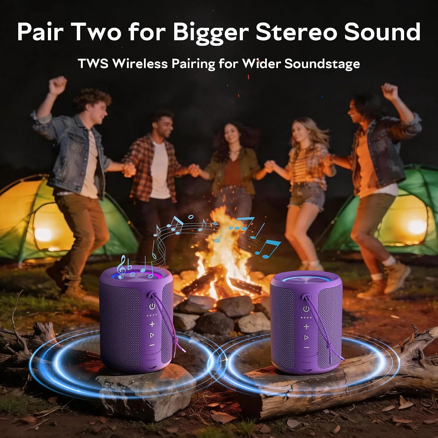 Portable Bluetooth Speaker, IPX7 Waterproof Wireless Speaker with 20W Loud Stereo Sound, 15H Playtime & Beat-Synced RGB Light, Small Outdoor Speaker for Shower,Pool,Beach,Hiking,Gifts(Purple)
