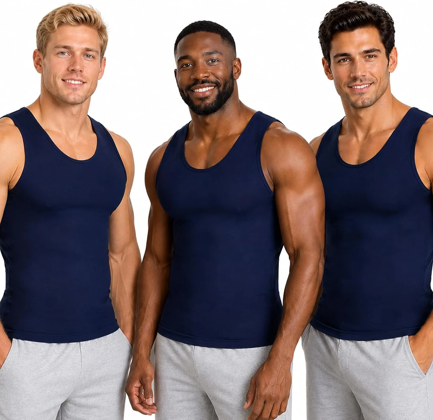 Insta Slim - Made in USA 3 Pack Compression Muscle Tank Body Shapers for Men. Back Support, Slimming Shapewear Undershirt