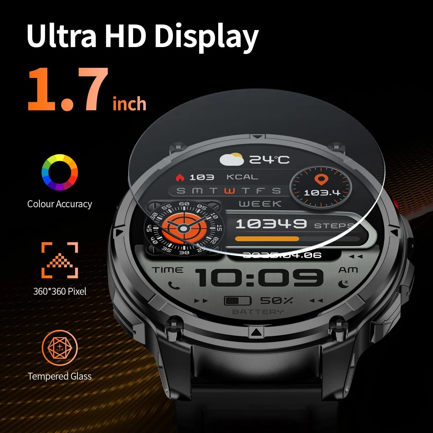 Military Smartwatch for Men with Compass & Flashlight, Rugged Smart Watch with Bluetooth Calling, Outdoor Fitness Tracker with Heart Rate Sleep Monitor, 100+ Sport Modes Waterproof for Android iPhone
