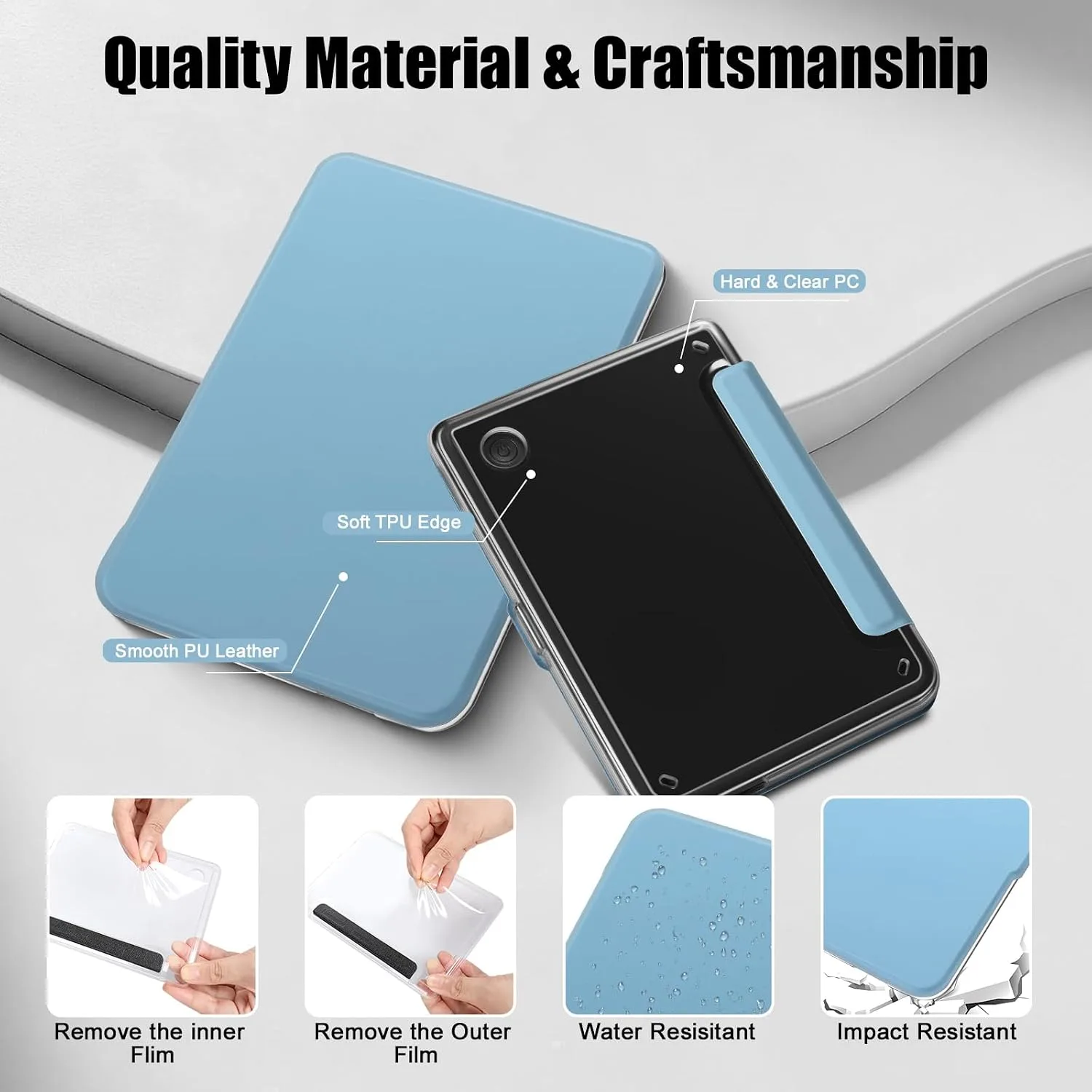E NET-CASE Detachable Magnetic Case for 6" Kobo Clara Colour (2024) /Clara BW(2024) /2E(2022) eReader,Ultra Clear Back丨Easy to Detach & Attach丨Auto Sleep/Wake (Sky Blue)