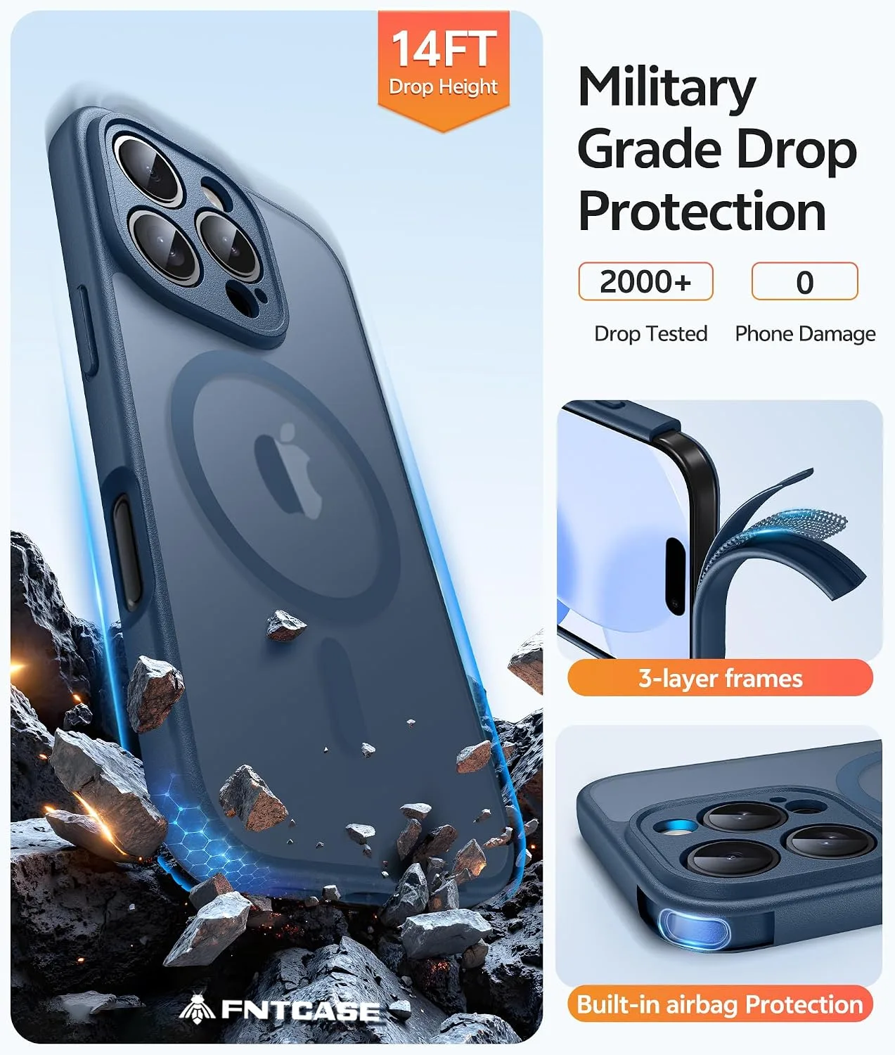 FNTCASE for iPhone 16 Pro Max Case, Fit for Magsafe, Blue