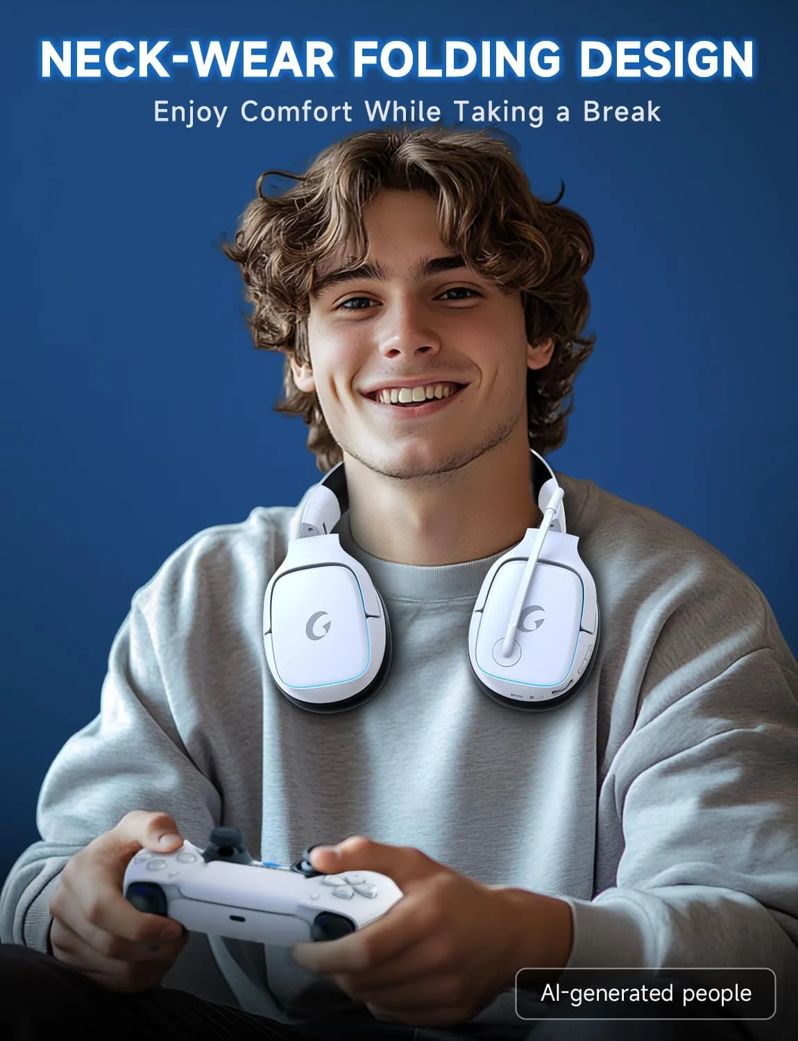 Gvyugke 2.4GHz Wireless Gaming Headsets for PS5, PS4, PC, Switch, White