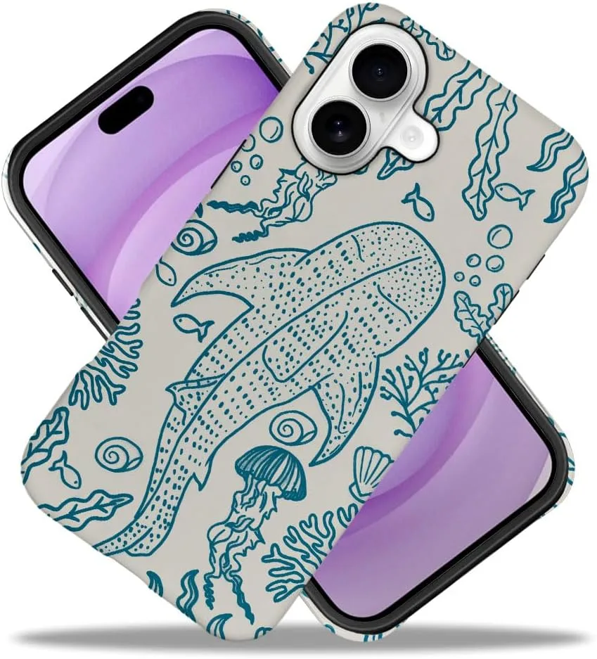 Case Compatible with iPhone 17,Fall Prevention Hybrid 2-Layer Hard Shell Phone Cover for Girls Boys,Oceans Whales Sharks