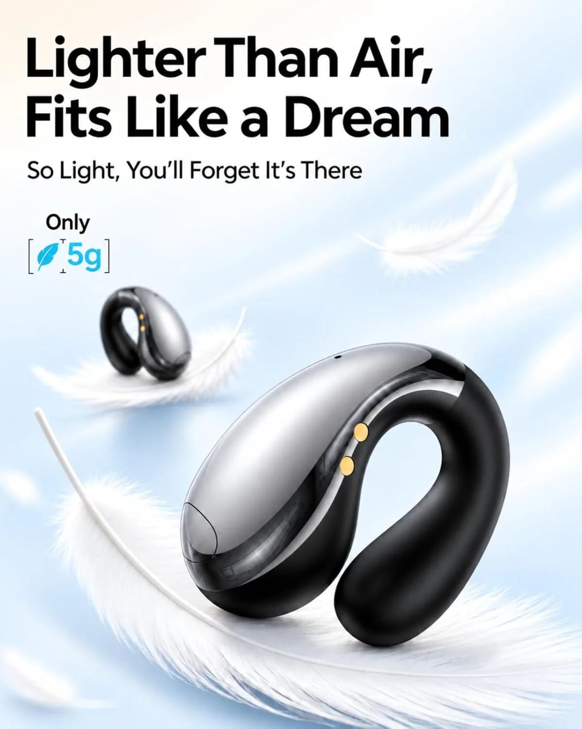 Ultra Open Ear Earbuds, Clip On Wireless Ear Buds, Lightweight Headphones