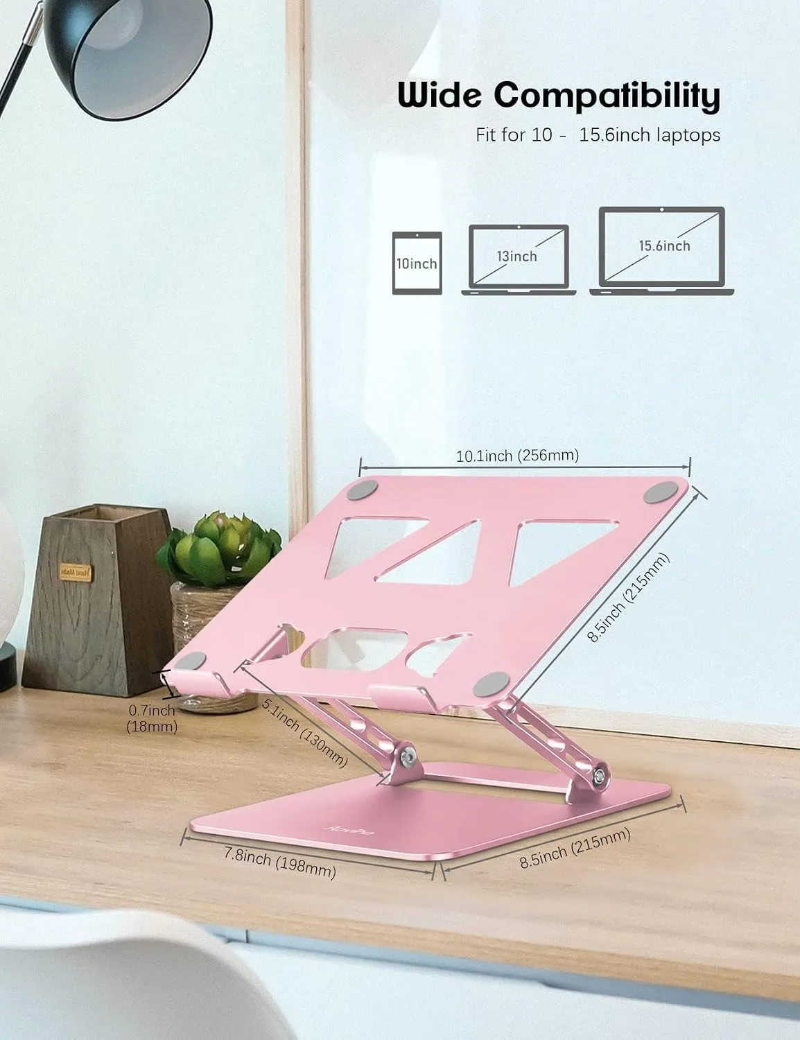 Aoviho Laptop Stand Holder, Adjustable Desk Laptop Riser, Foldable Notebook Computer Stands for MacBook Air Pro HP Lenovo Dell Samsung Chromebook, Up to 15.6 inch, Rose Gold