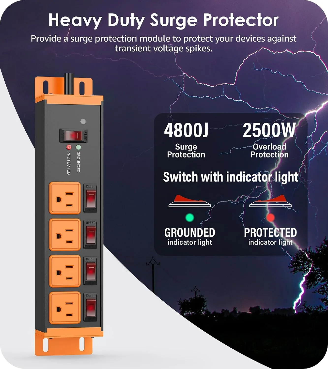 CCCEI 12 Gauge Heavy Duty Surge Protector, Orange, 6FT, 1