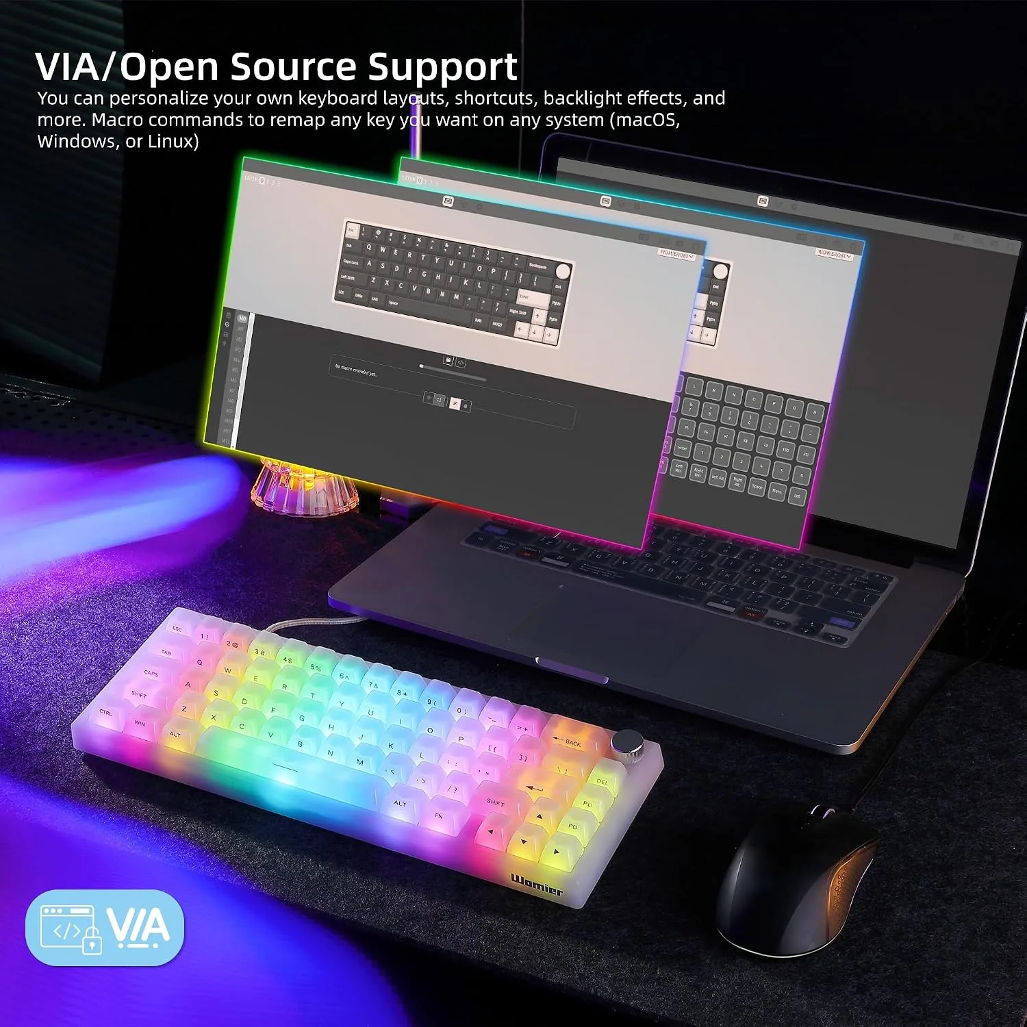 Womier Wireless 60% Gaming Keyboard with Dedicated Knob,Mechanical Keyboard