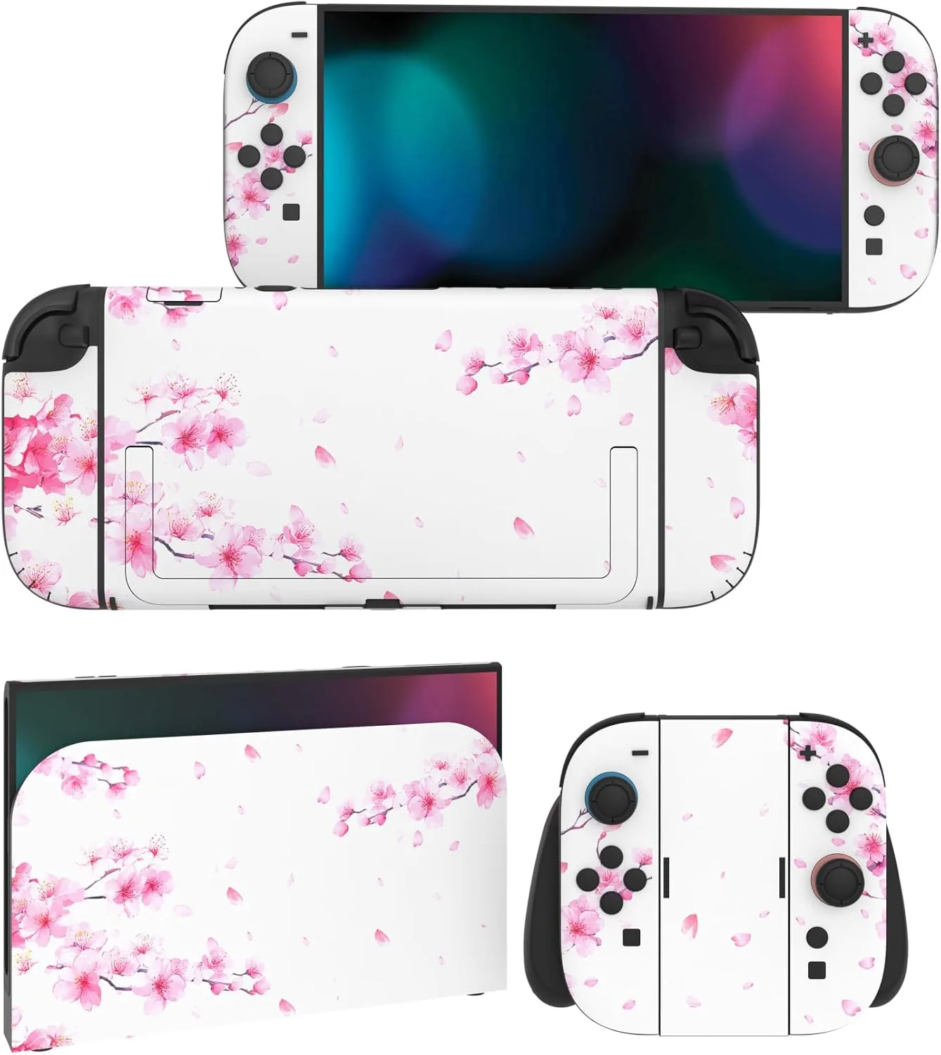 PlayVital for Nintendo Switch 2 Skin Full Set (2-Pack) - Protective Vinyl Decal Stickers for Switch 2 Console, Joycons, Handle Grips & Dock | No Residue, Anti-Scratch - Cherry Blossoms Petals A