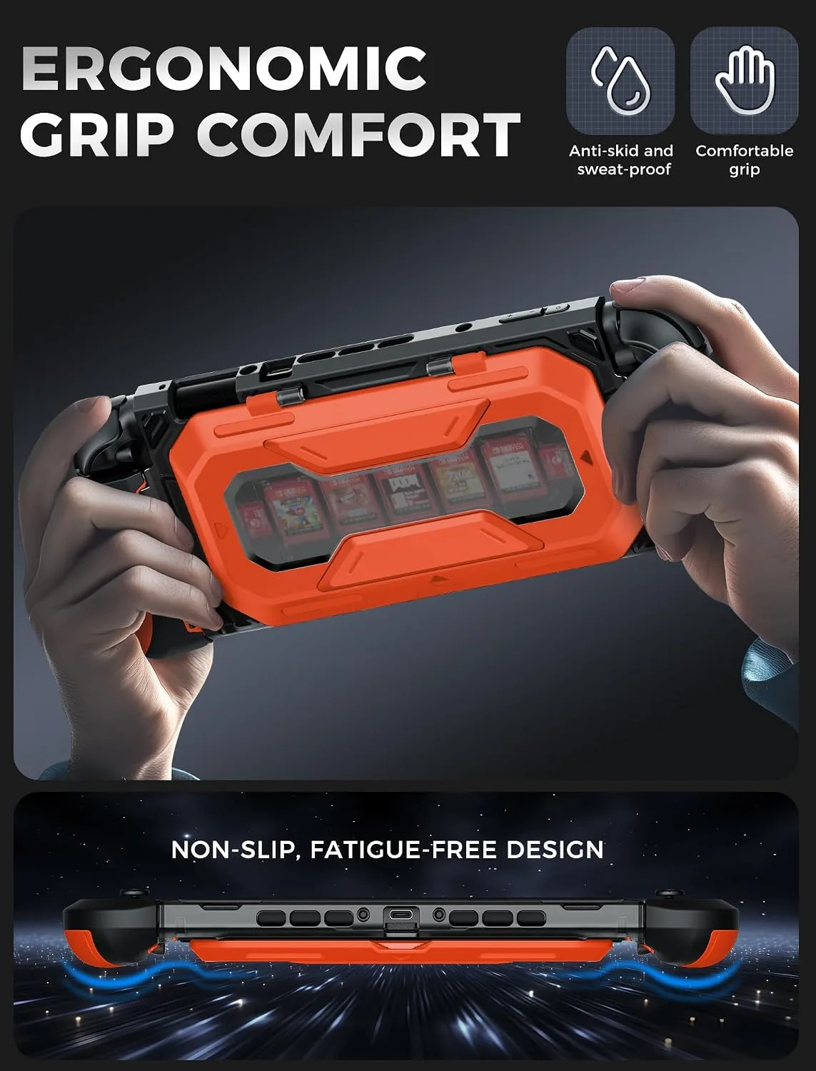 Mumba Titan Case for Nintendo Switch 2 with Kickstand & 7 Card Slots,Orange