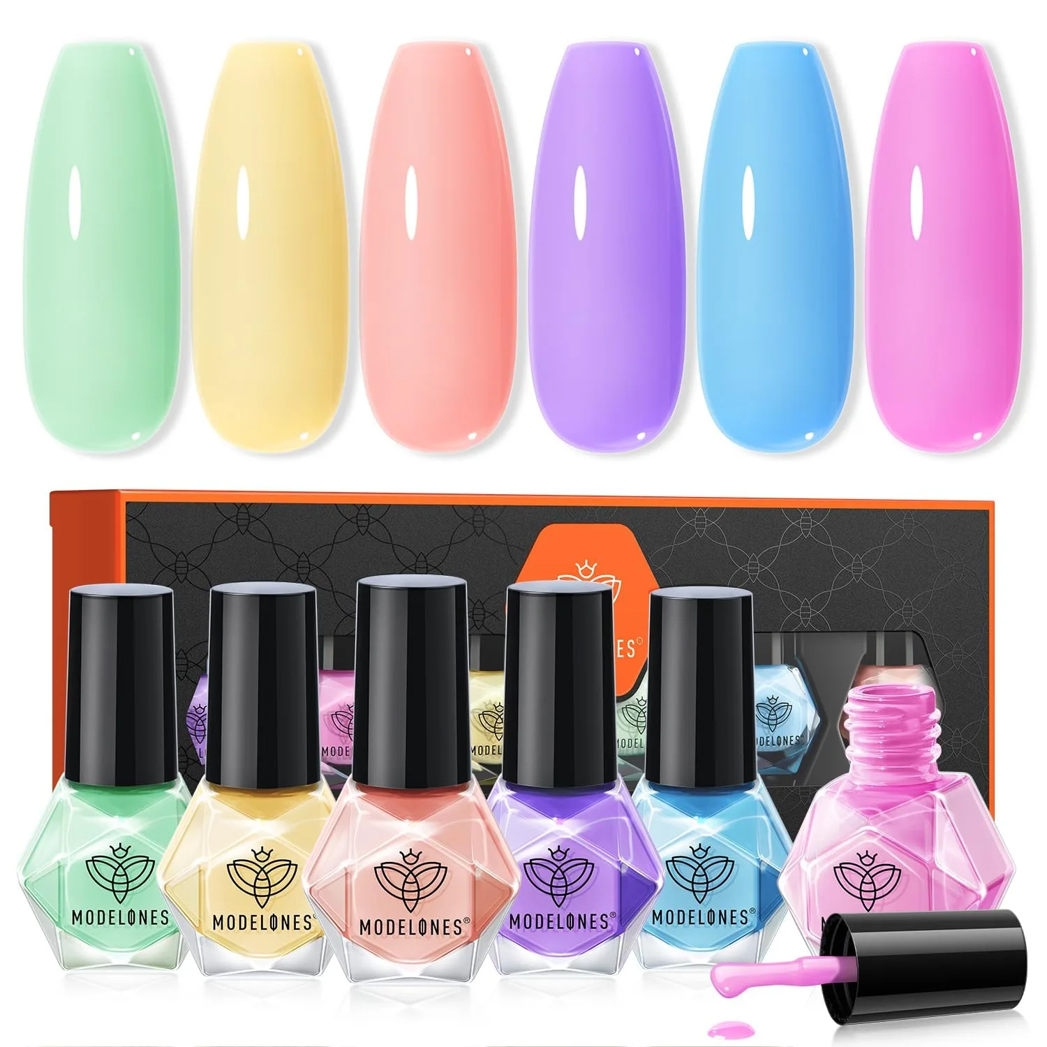 modelones Pastel Nail Polish, 6 Colors Macaron Pink Quick Dry Set
