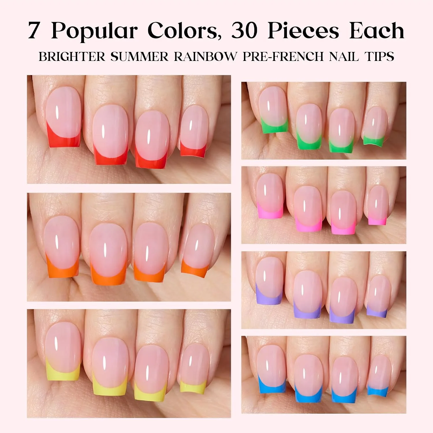 Beetles French Tip Press On Nails - Short Square 210 Pcs 7 Colors