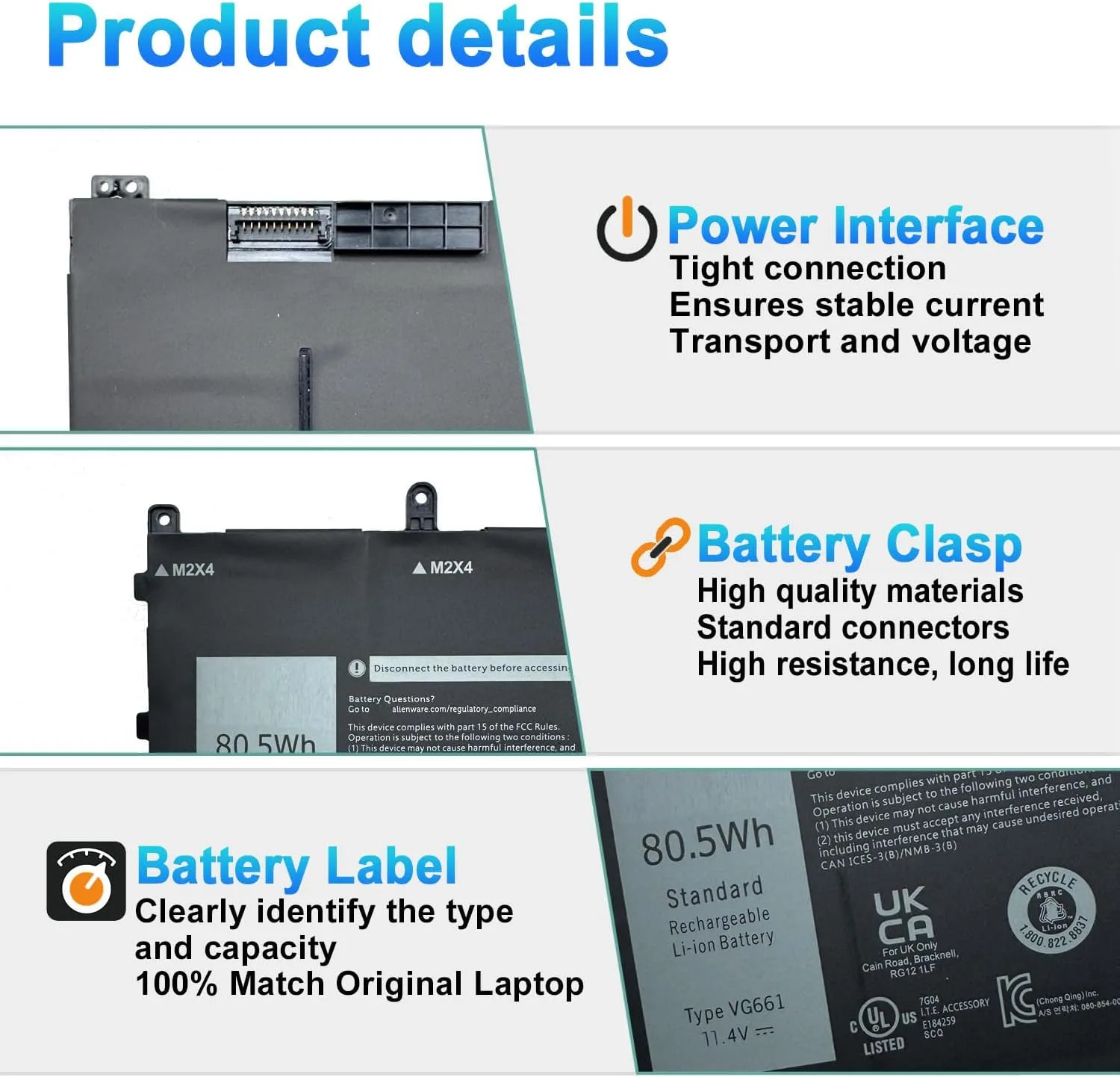 VG661 Laptop Battery for Dell Alienware X14 R1 R2 Series(P150G)