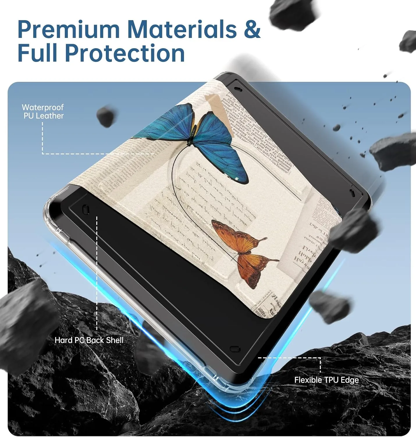 MoKo 360°Rotating Detachable Case for 7" eBook Reader, Retro Butterfly