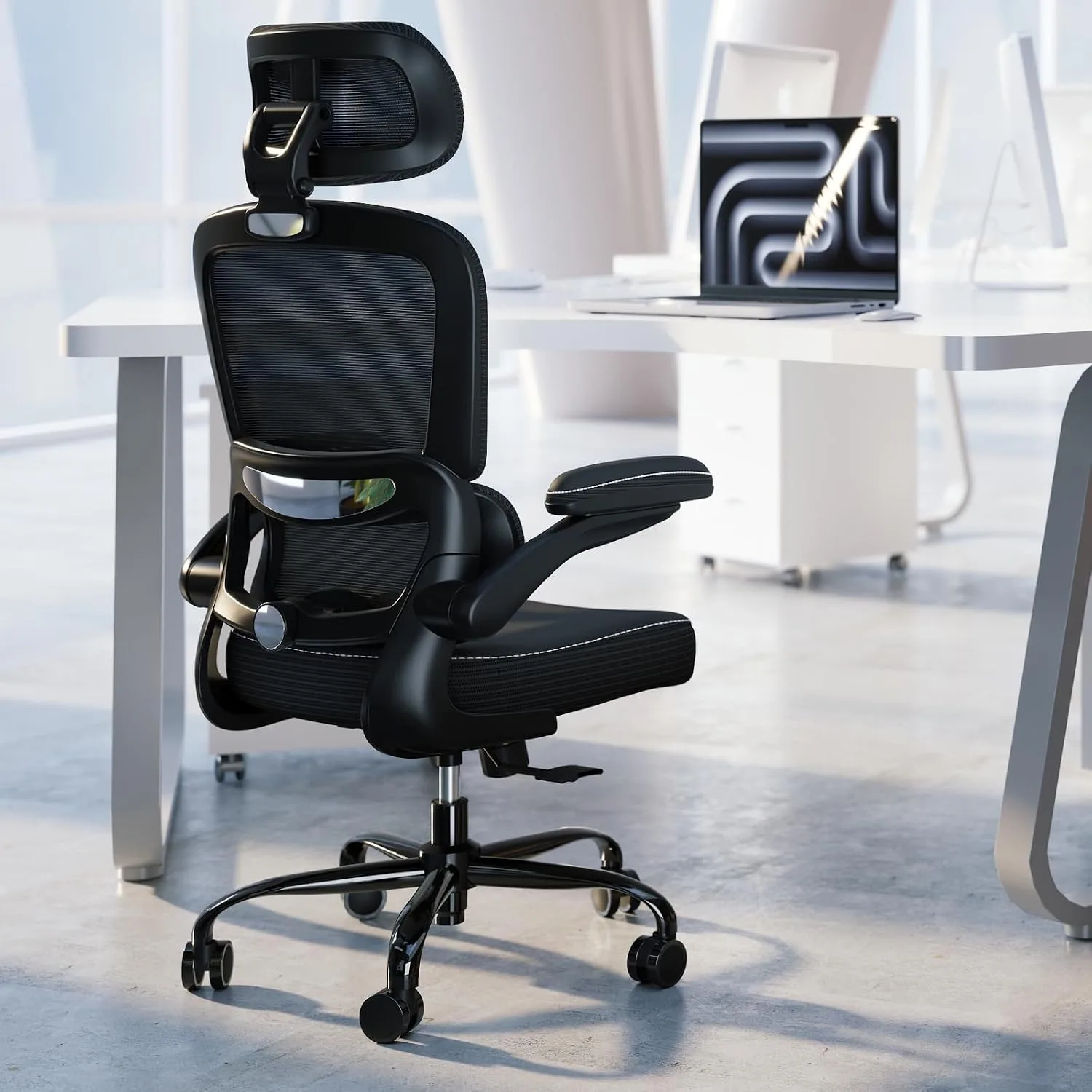 TRALT Office Chair Ergonomic Desk Chair with Lumbar Support Black Pu, 1