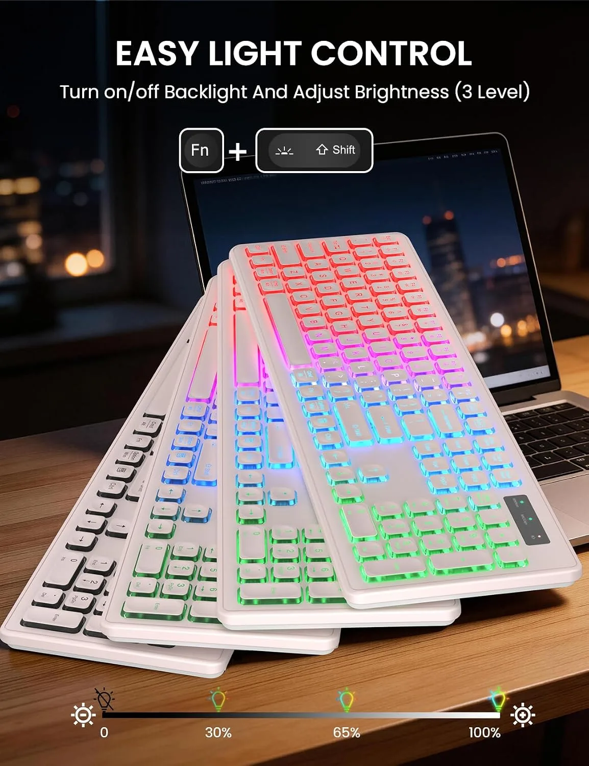 Wireless Keyboard and Mouse Combo, RGB Backlit, Wirst Rest, Rechargeable